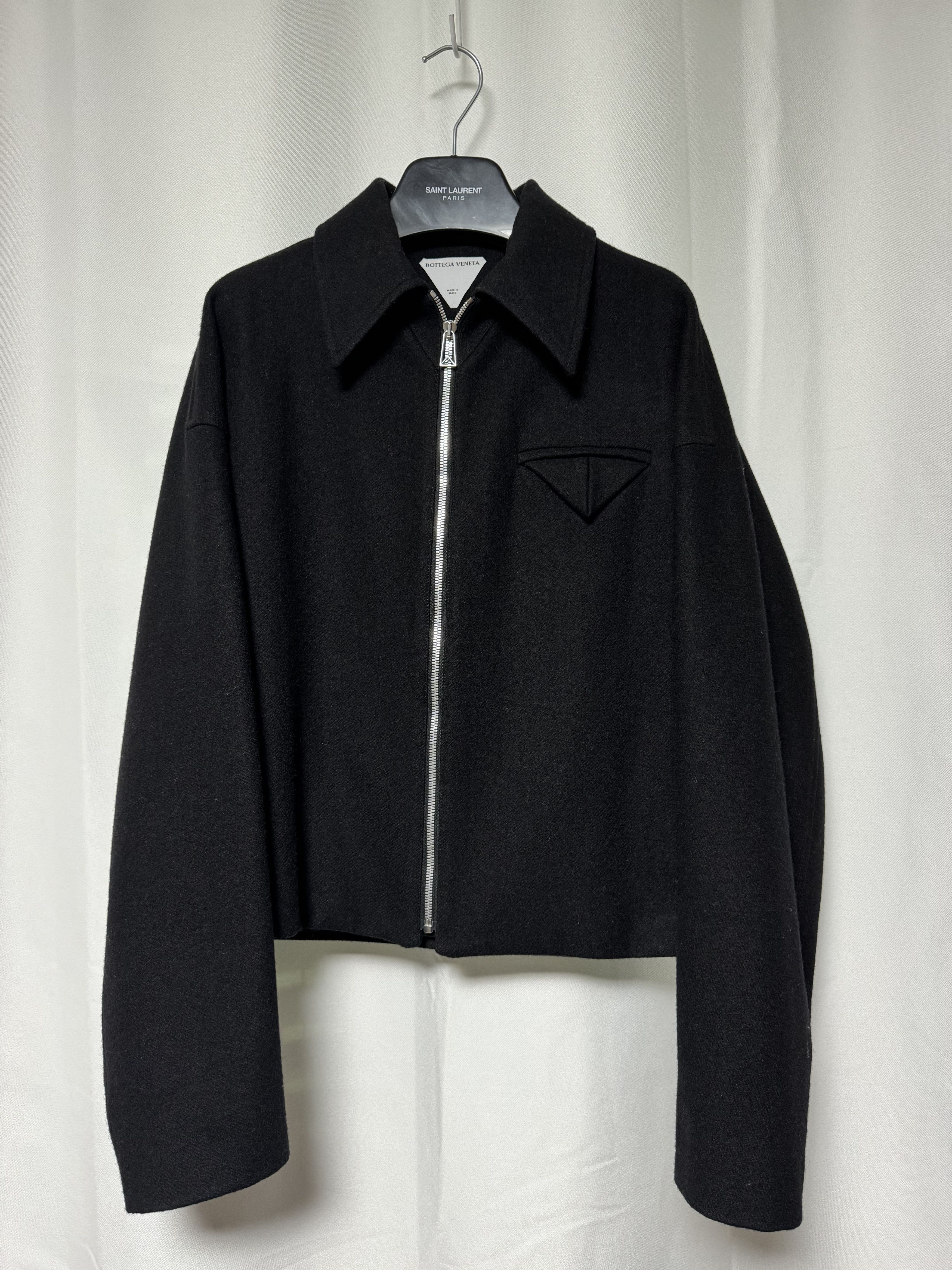 image of Bottega Veneta Black Cropped Felt Wool Jacket, Men's (Size Small)