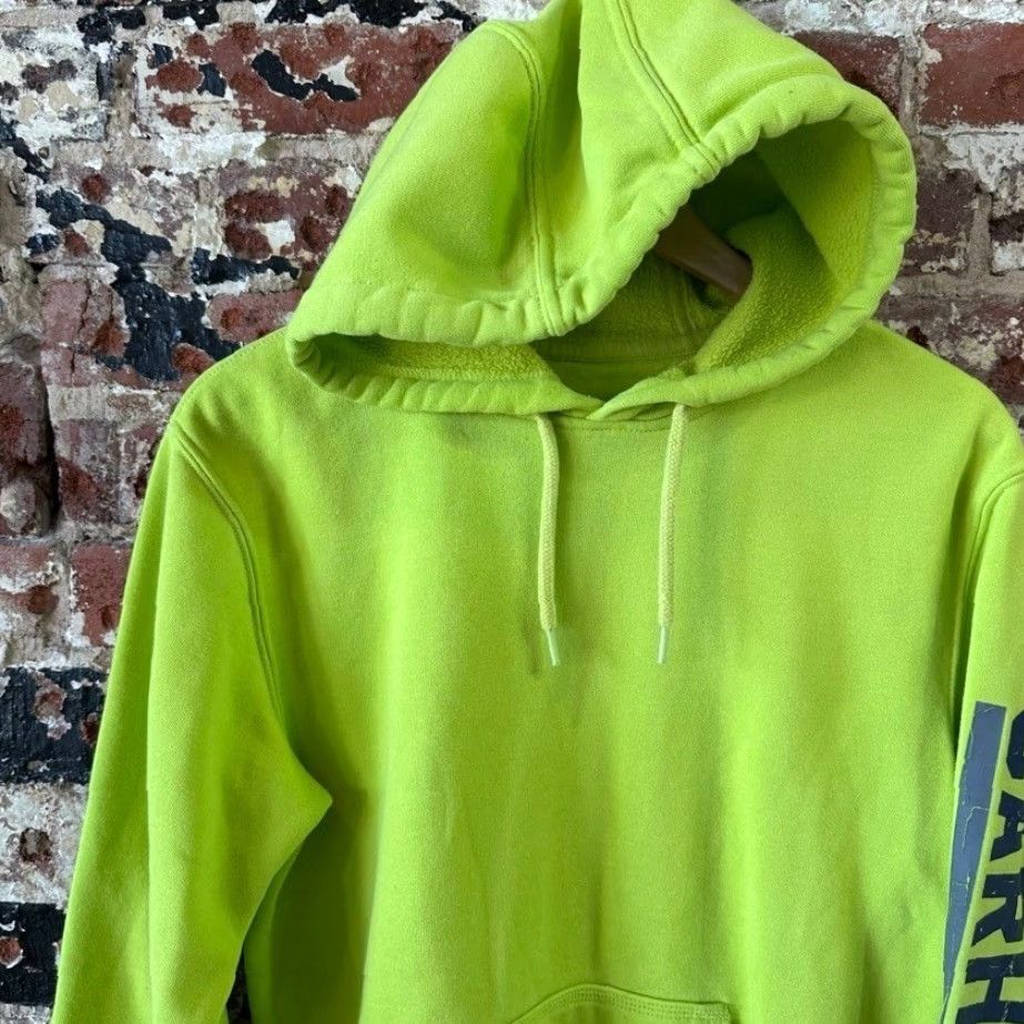 VINTAGE Carhartt Men's Small Logo Hoodie Original Workwear Bright Green
