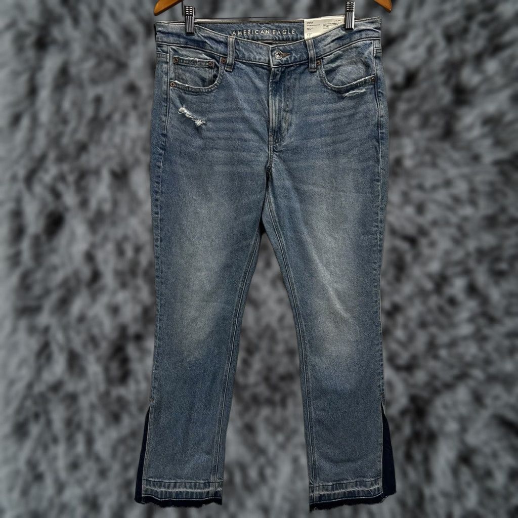 American Eagle Outfitters American Eagle Low Rise Raw Hem Skinny Kick Flare Denim Jeans Women Blue Size 12 Size 34" / US 12 / IT 48 - 1 Thumbnail
