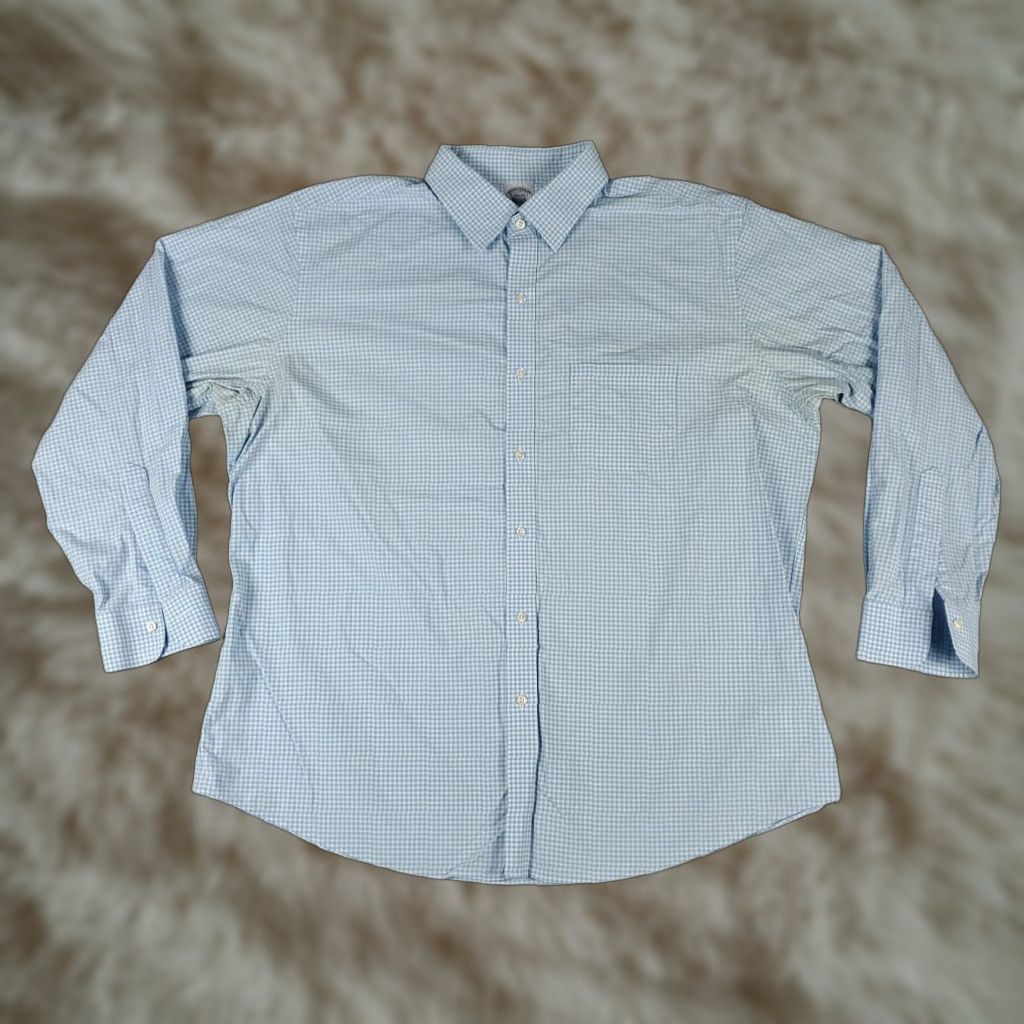 Brooks Brothers Brooks Brothers Shirt Mens 17.5 Blue Check Regent Dress Button Up Long Sleeve Blue Size 46R - 1 Thumbnail