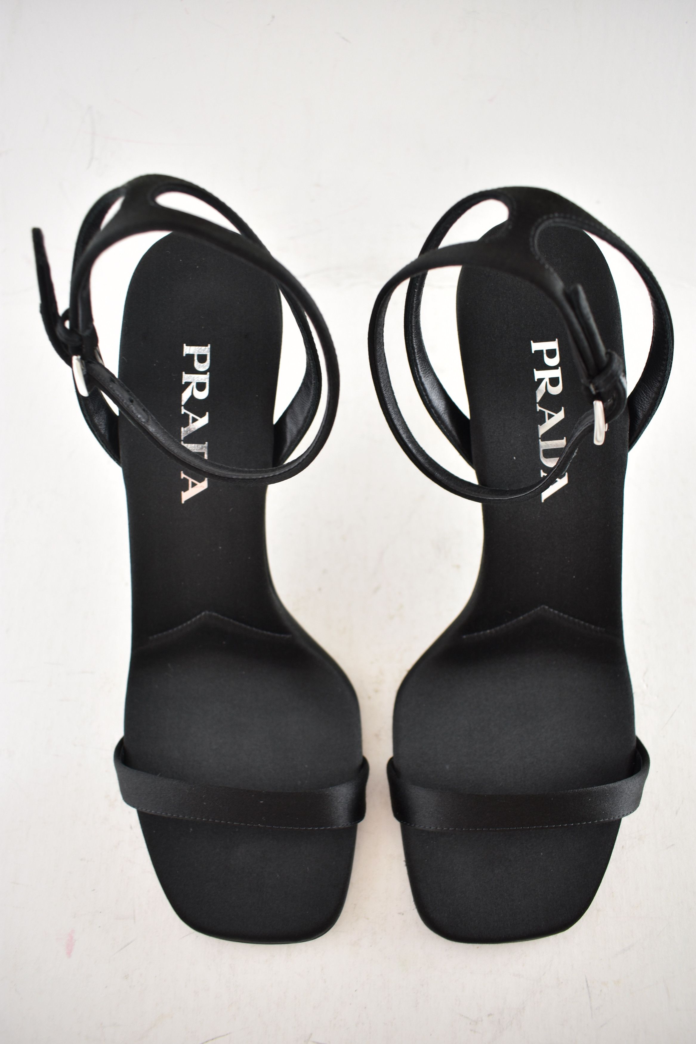 Prada Prada 85mm Satin Geometric Heel Ankle Strap Sandal Pump 39 Size US 9 / IT 39 - 9 Thumbnail