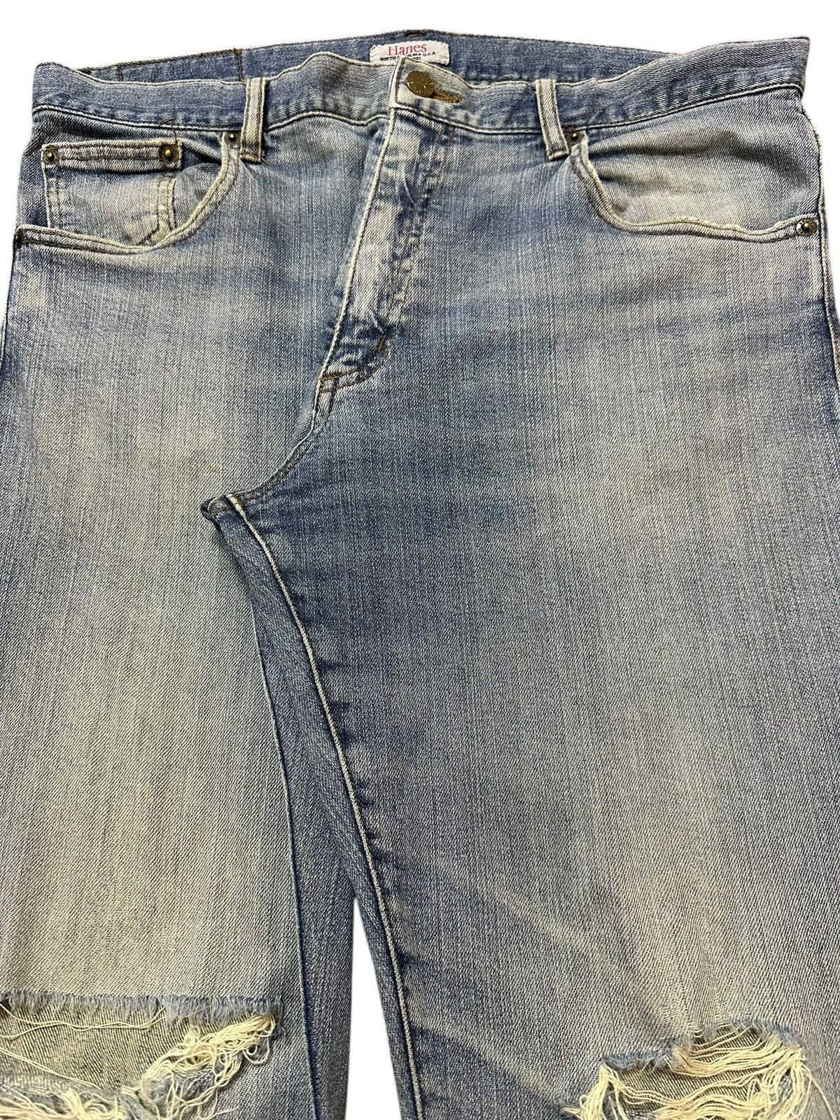 Hanes Vintage 90s Hanes Faded Wash Destroyed Distressed Jeans Size US 34 / EU 50 - 4 Thumbnail