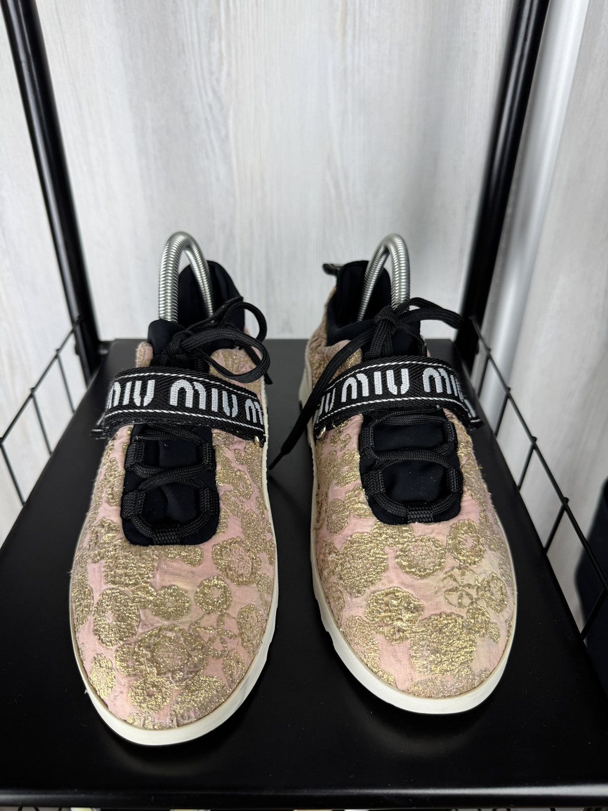 Miu Miu MIU MIU Prada Pink Gold Platform Sneakers With Logo Strap 40 Size US 10 / IT 40 - 7 Thumbnail