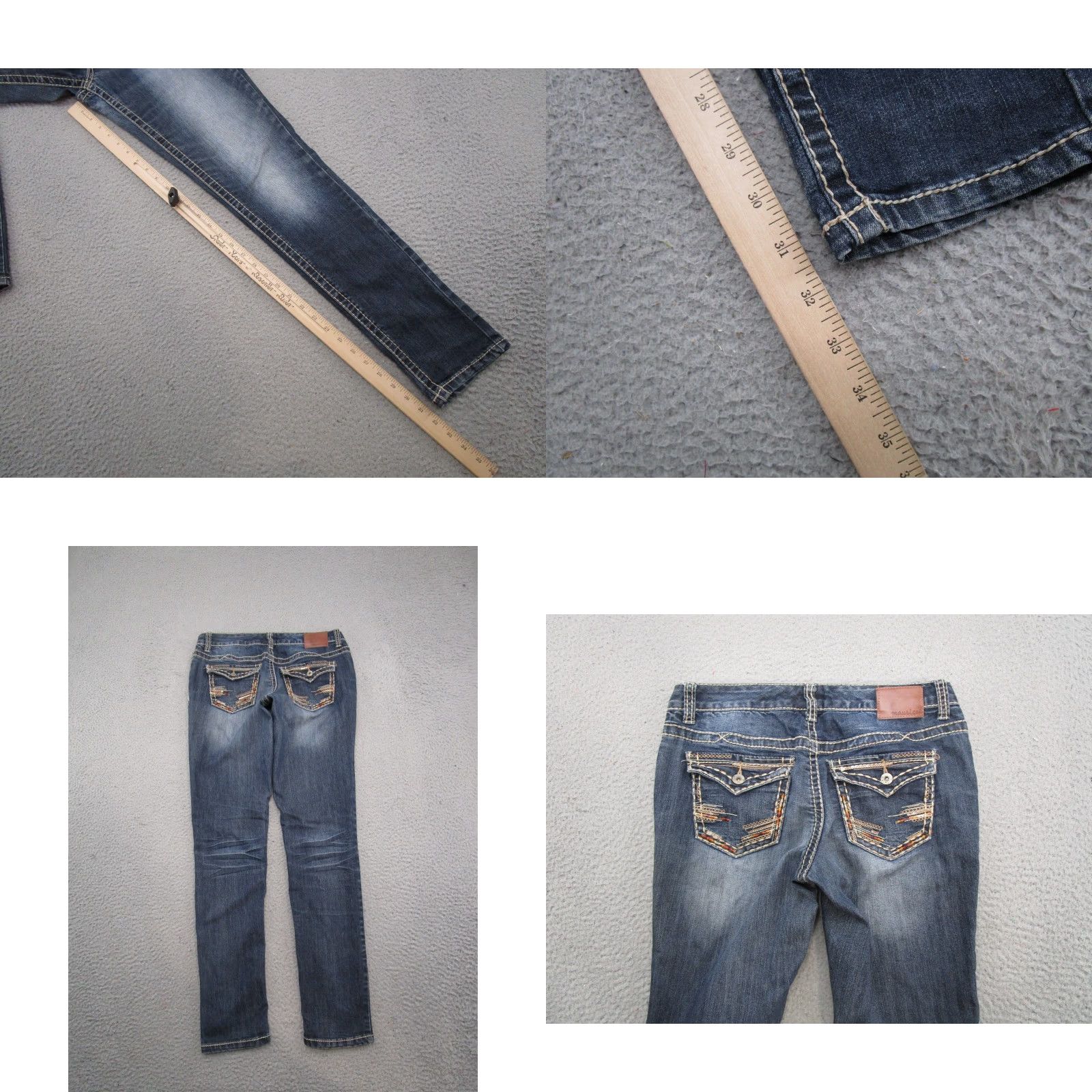 Vintage Maurices Women's Denim Jeans 5-Pocket Stretch Embroidered Flap Pocket Slim/Regular Size M Blue Denim Skinny Casual Size 32" / US 10 / IT 46 - 8 Thumbnail