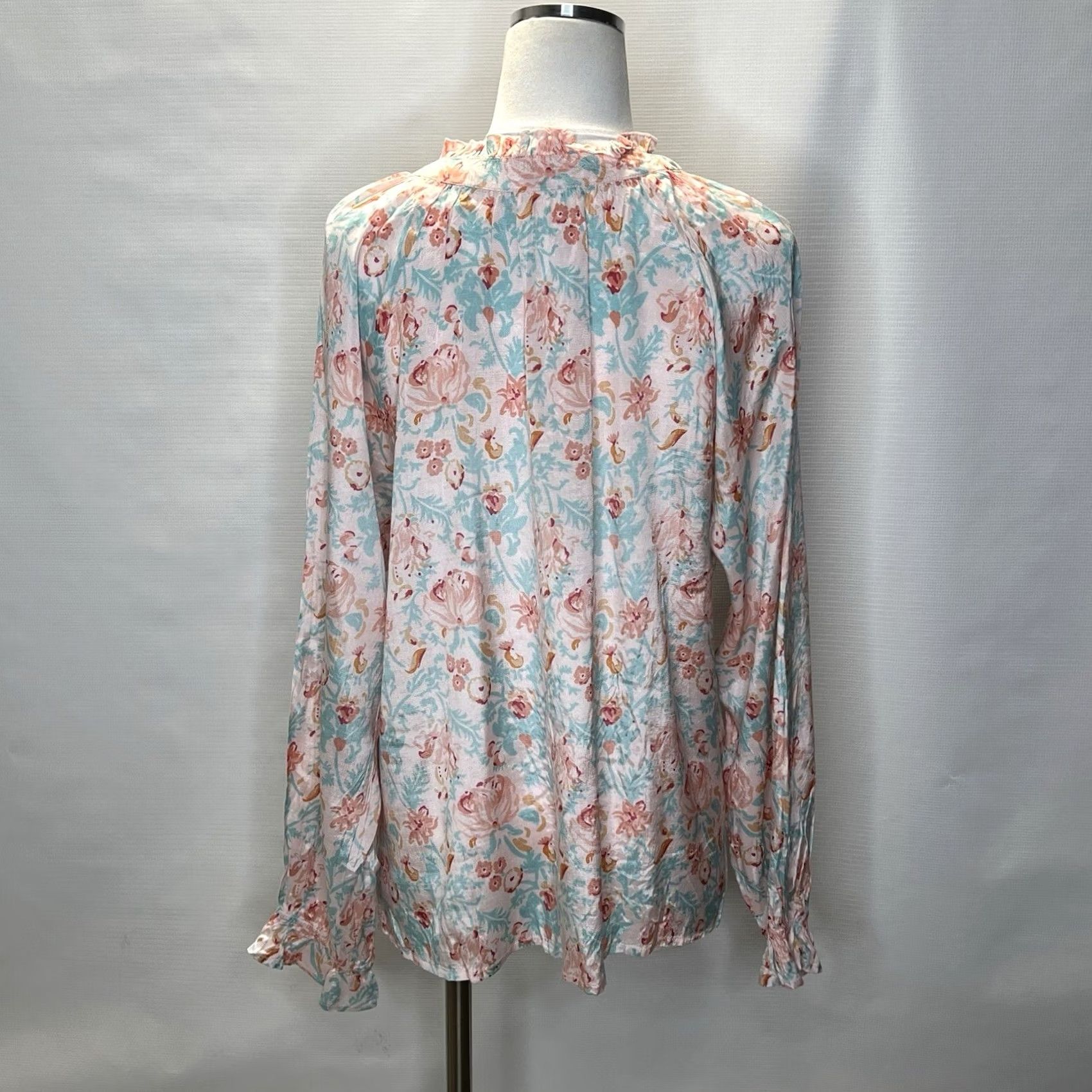 Vintage Roller Rabbit Floral Viscose V-neck Top Pink Blue - Size L - Blouse - Womens Size L / US 10 / IT 46 - 3 Thumbnail
