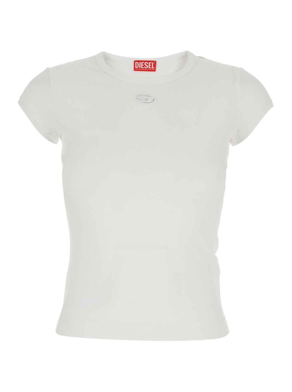 Diesel 'Angie' White T-Shirt with DLogo Plate on the Front in Cotton Woman Size L / US 10 / IT 46 - 1 Thumbnail