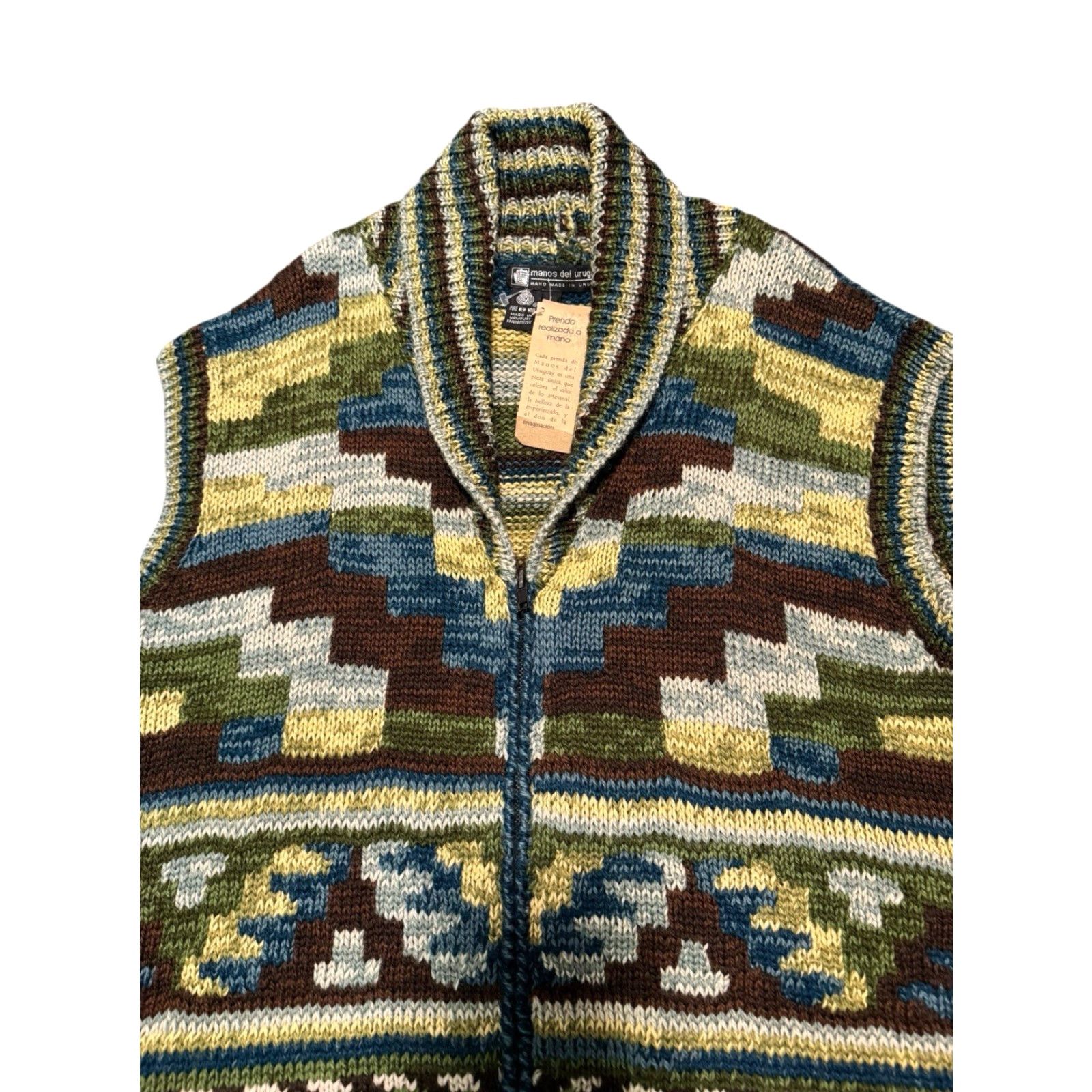 Vintage VINTAGE Manos Del Uruguay Cardigan Best Zip Wool Sweater L GEOMETRIC Design NWT Women Vest Brown 100% Wool Knit Open Collarless Regular Fit Size L / US 10 / IT 46 - 6 Thumbnail