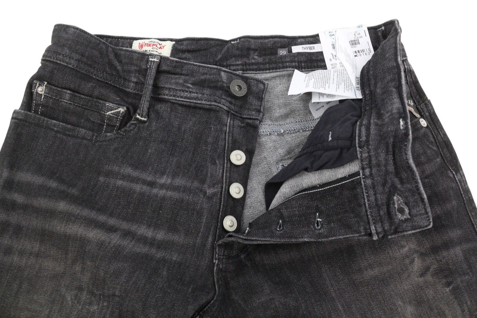 Replay THYBER W29/L34 Black Faded Stretch Slim Jeans 89125 Size US 29 - 4 Thumbnail