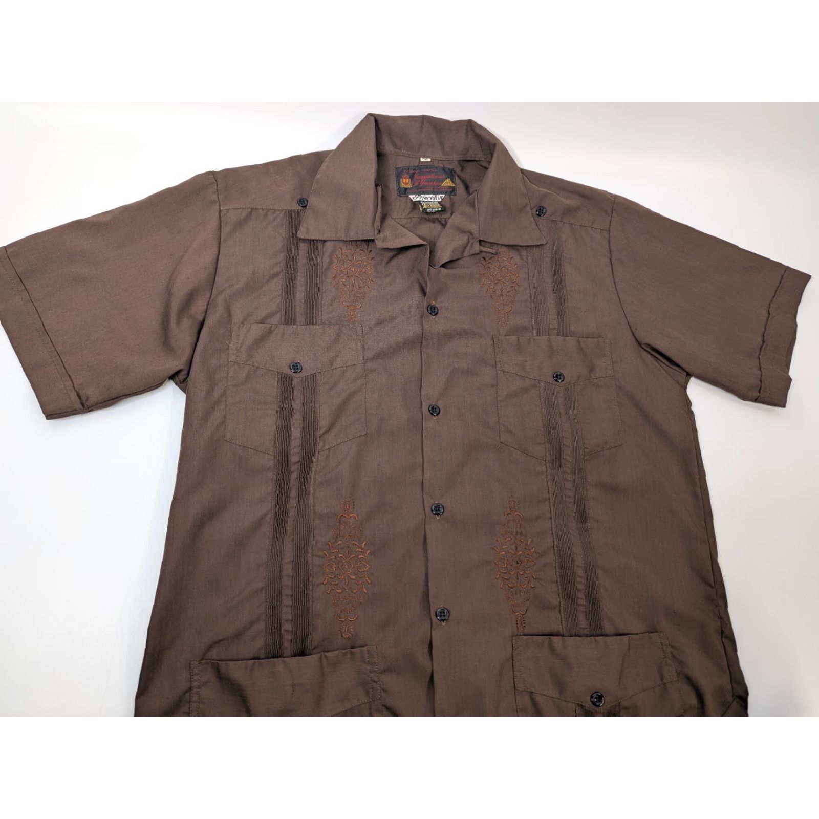 Vintage VINTAGE Guayaberas D Yucatan Shirt Mens 38 Brown Short Sleeve Guayabera Princeton Cuban Size US M / EU 48-50 / 2 - 2 Thumbnail