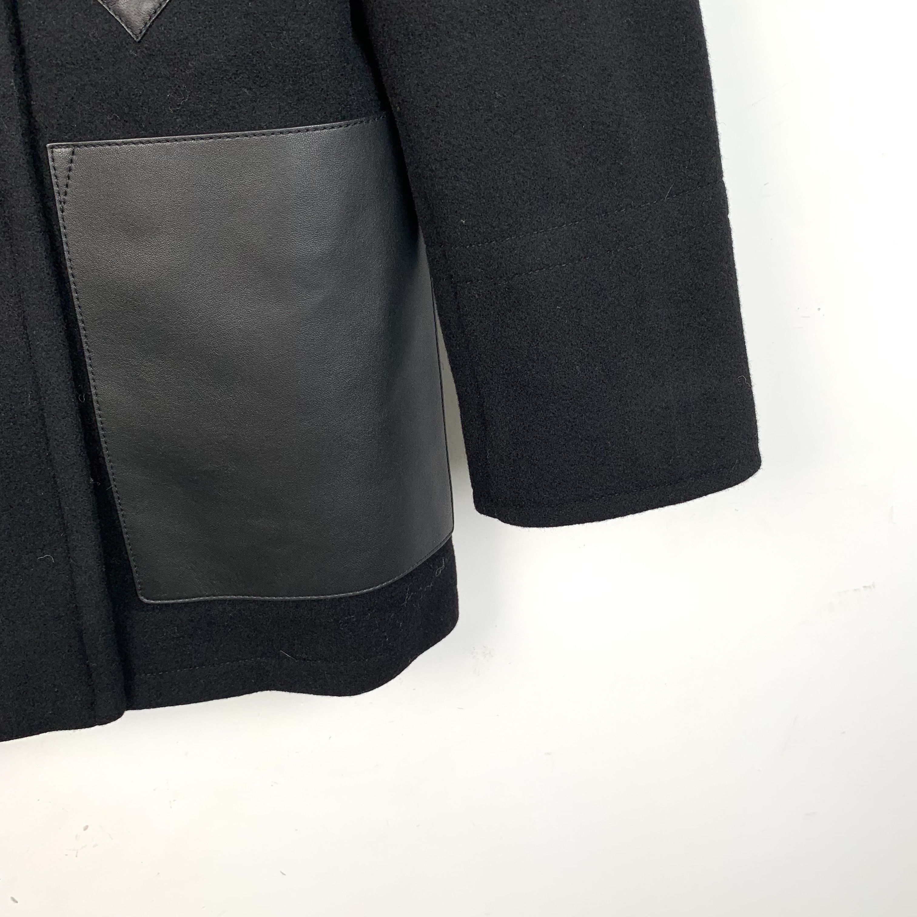 Burberry Burberry Black Wool & Leather Panel Coat (Size 42) Size US XS / EU 42 / 0 - 6 Thumbnail