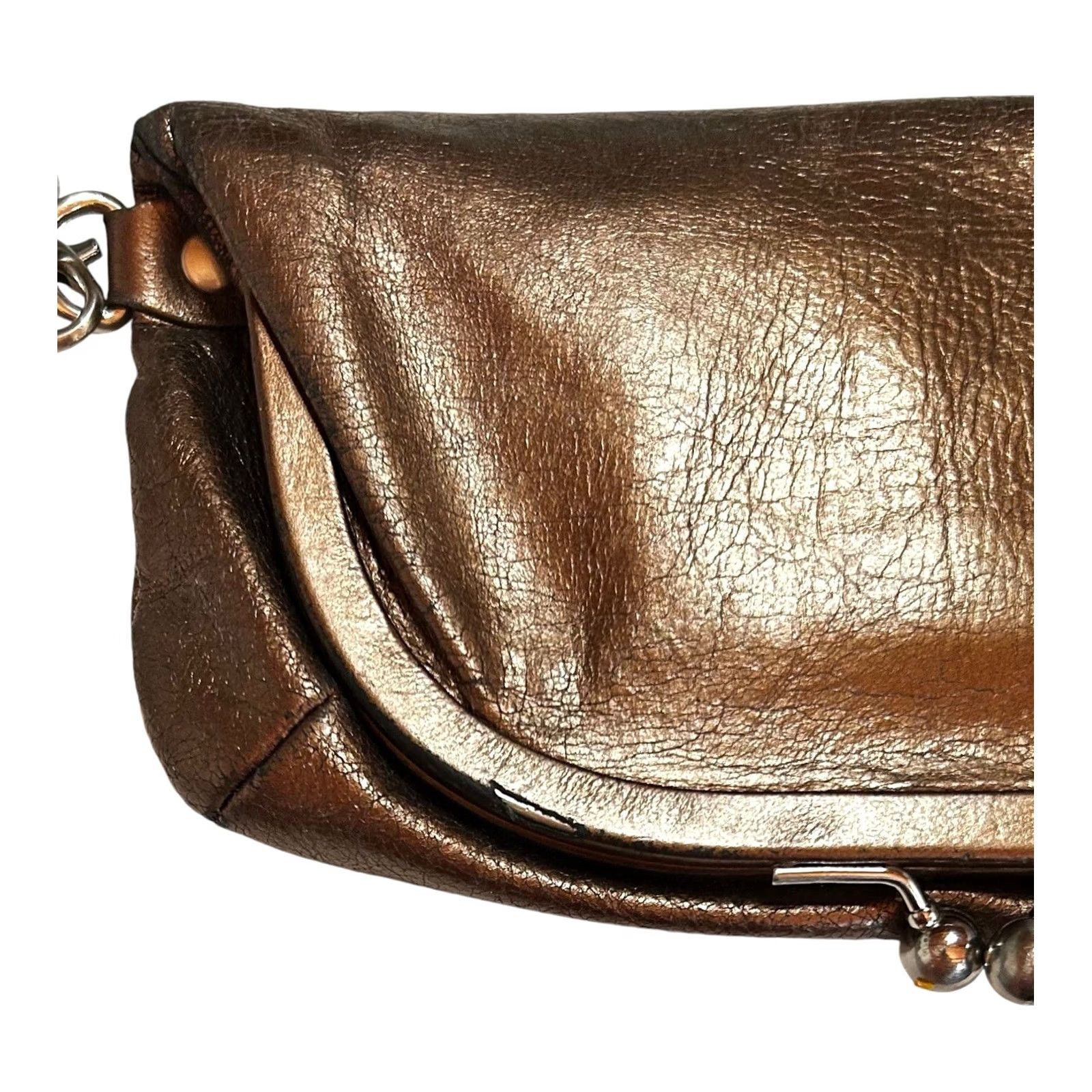 Vintage VINTAGE HOBO International Skyler Clutch Leather Metallic Brown FoldOver Crossbody Wristlet Purse Size ONE SIZE - 3 Thumbnail