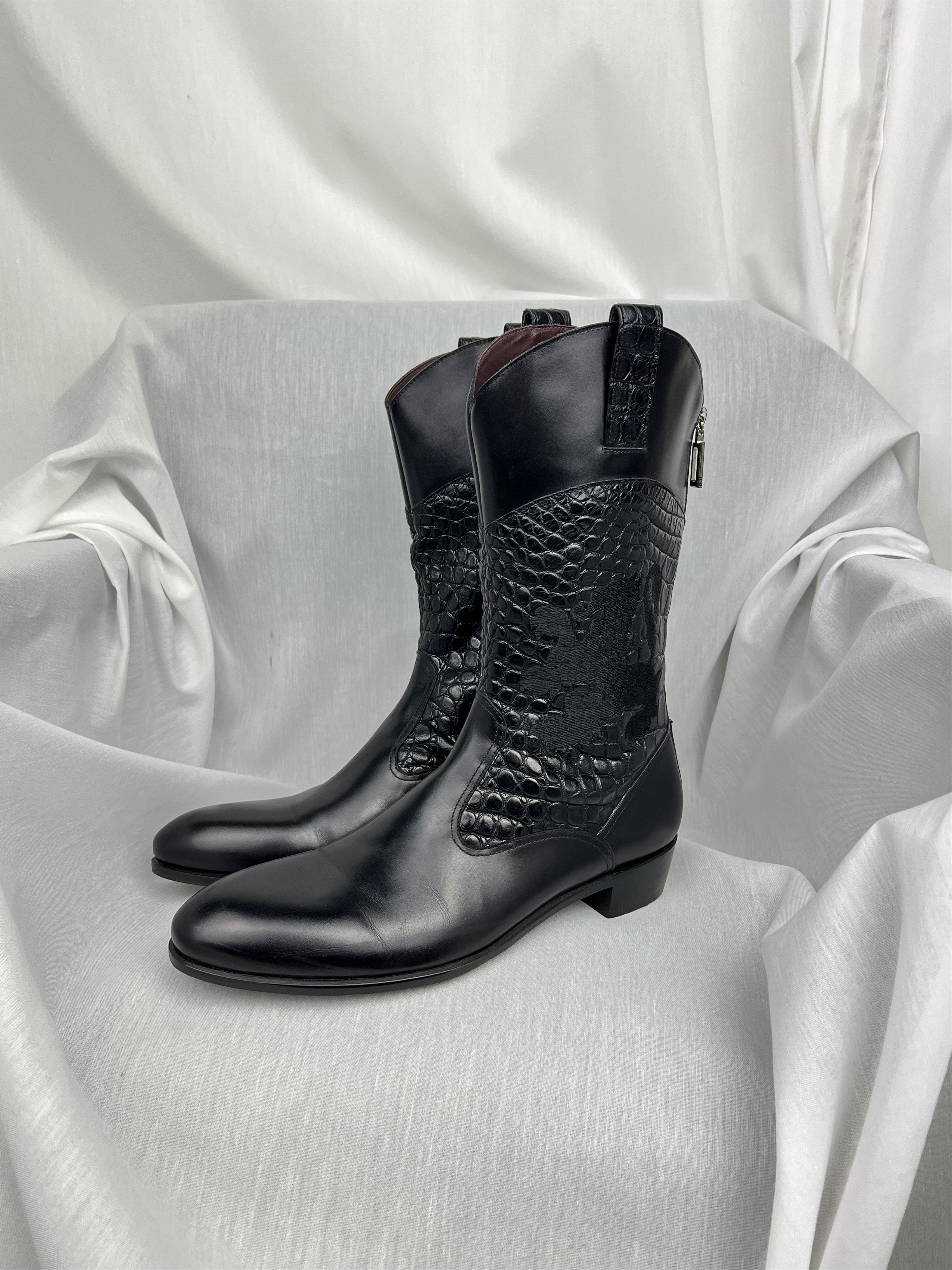 Zilli Stunning Leather with Crocodile Pieces High-Top Boots Size US 9 / EU 42 - 1 Thumbnail