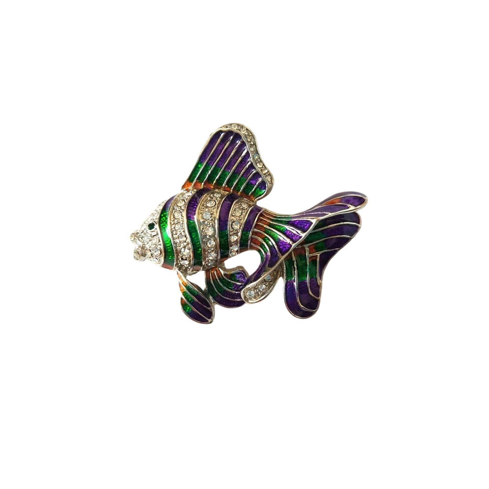 The Unbranded Brand Fish Women's Brooch Pin Silver Tone Enamel Rhinestones Size ONE SIZE - 1 Thumbnail