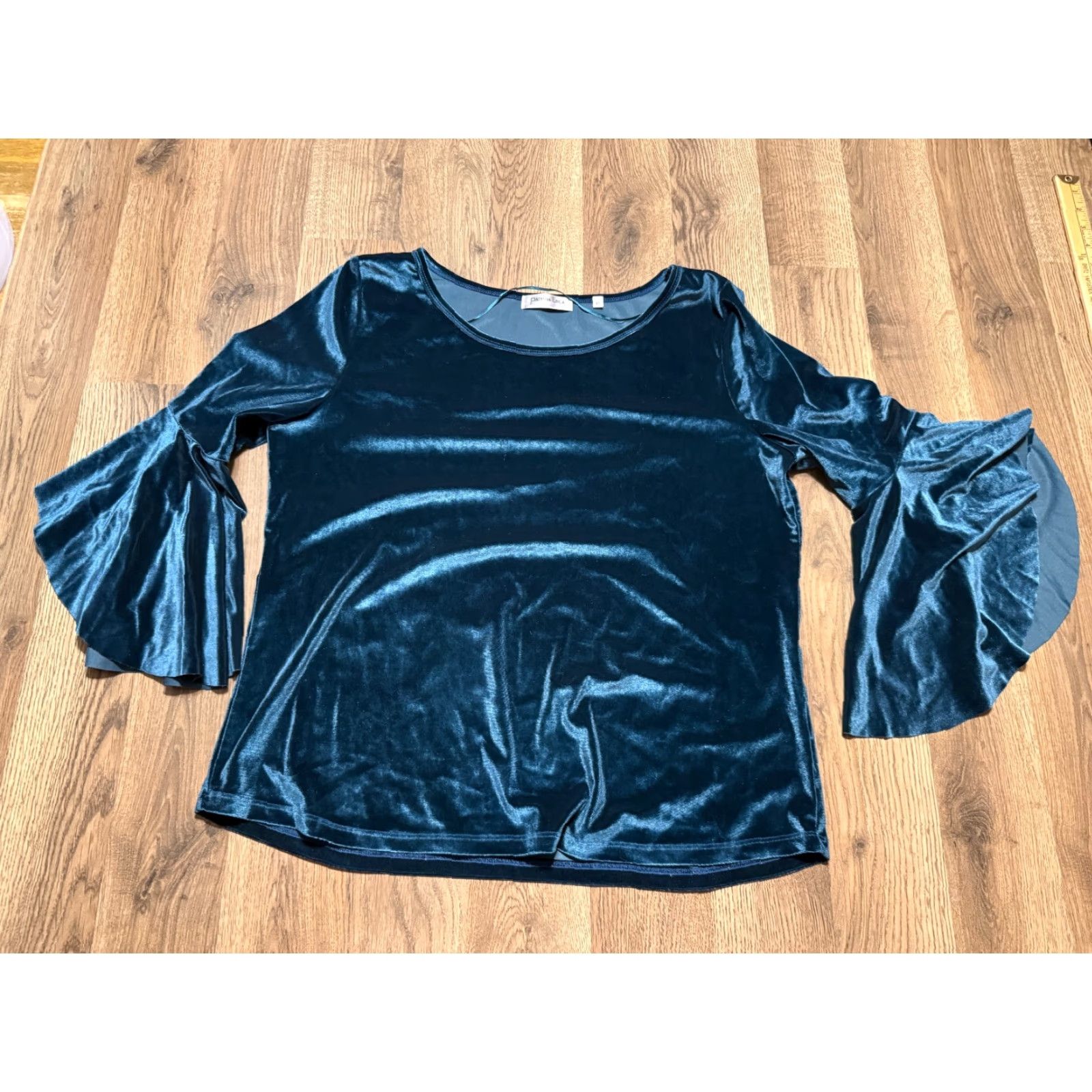 Velvet Patrizia Luca Blouse Women XL Green Velvet 3/4 Flared Sleeve Pullover Regular Vintage No N/A Size XL / US 12-14 / IT 48-50 - 2 Thumbnail