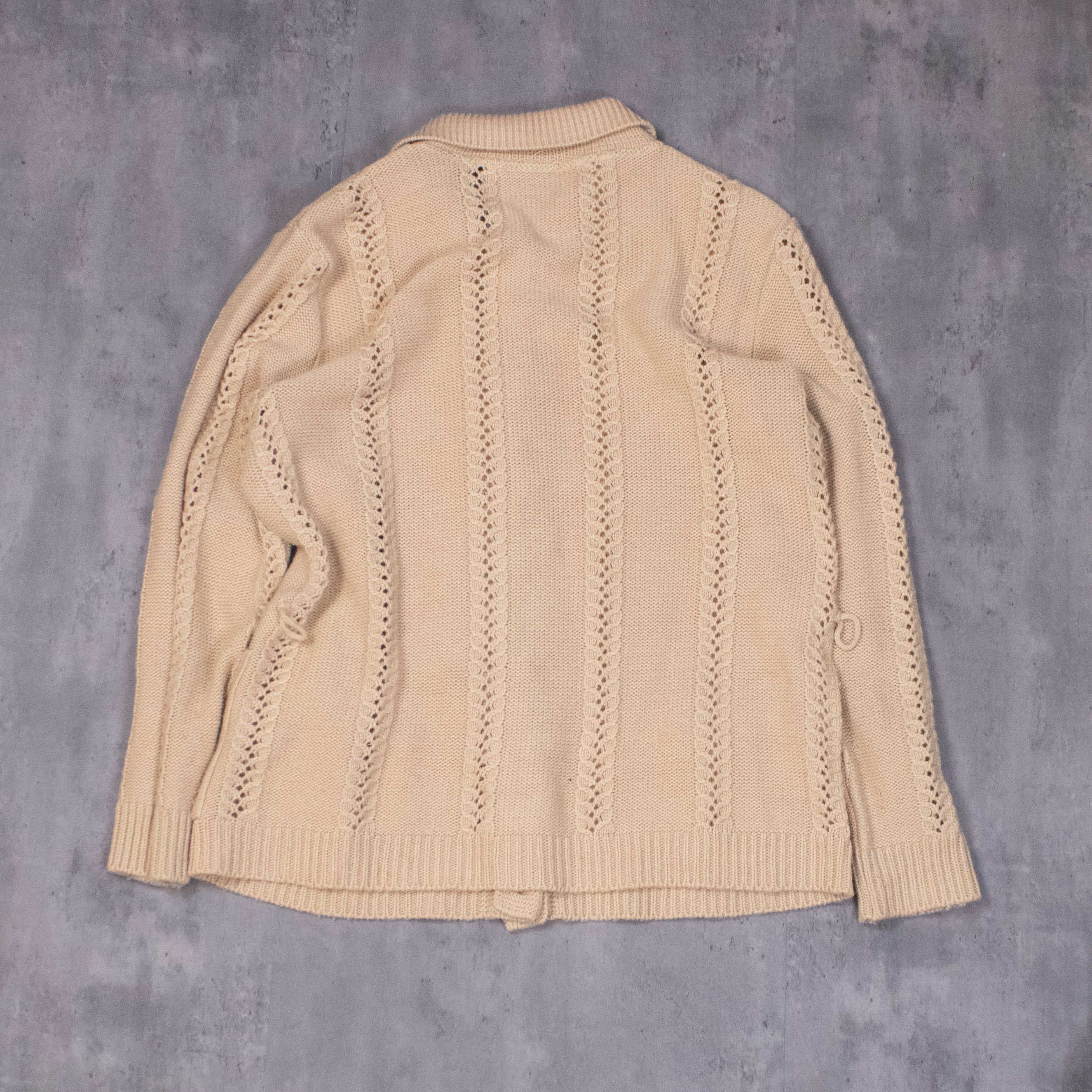 Vintage Vintage 1980's Cable Knit Collared Cardigan Cream Sweater Size US M / EU 48-50 / 2 - 8 Thumbnail