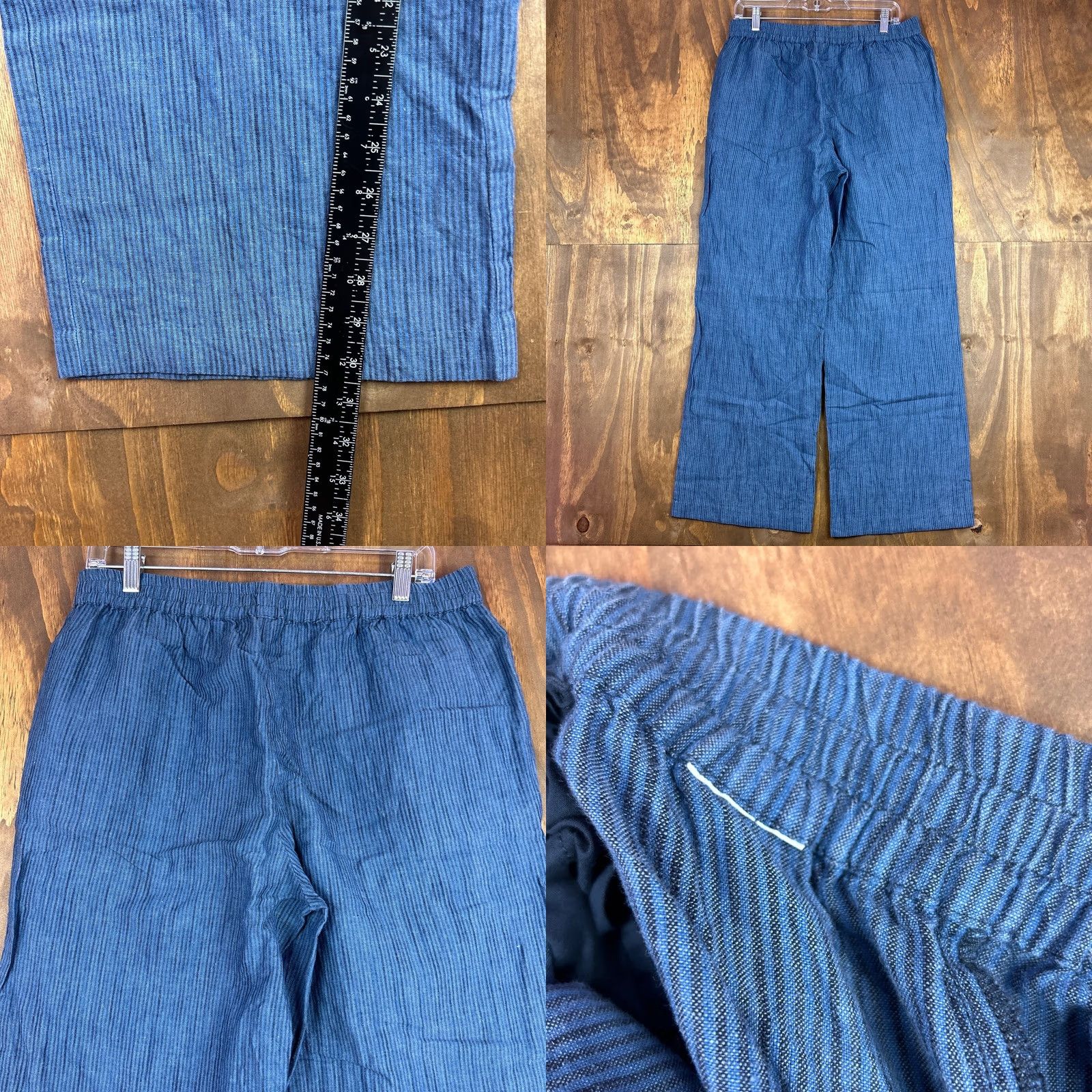 Michael Kors Michael Kors Womens Pants Blue Black Striped Pull On Paperbag 10 Wide-Leg Lightweight Front Flat Front Elastic Waist Pockets Mens Womens Boys Girls Size 24" / US 00 / IT 34 - 8 Thumbnail