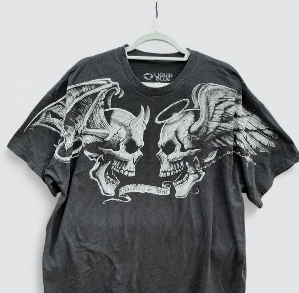 Liquid Blue Vintage Liquid Blue Heaven or Hell Dual-Sided Skull Tee 2XL Size US XXL / EU 58 / 5 - 1 Thumbnail
