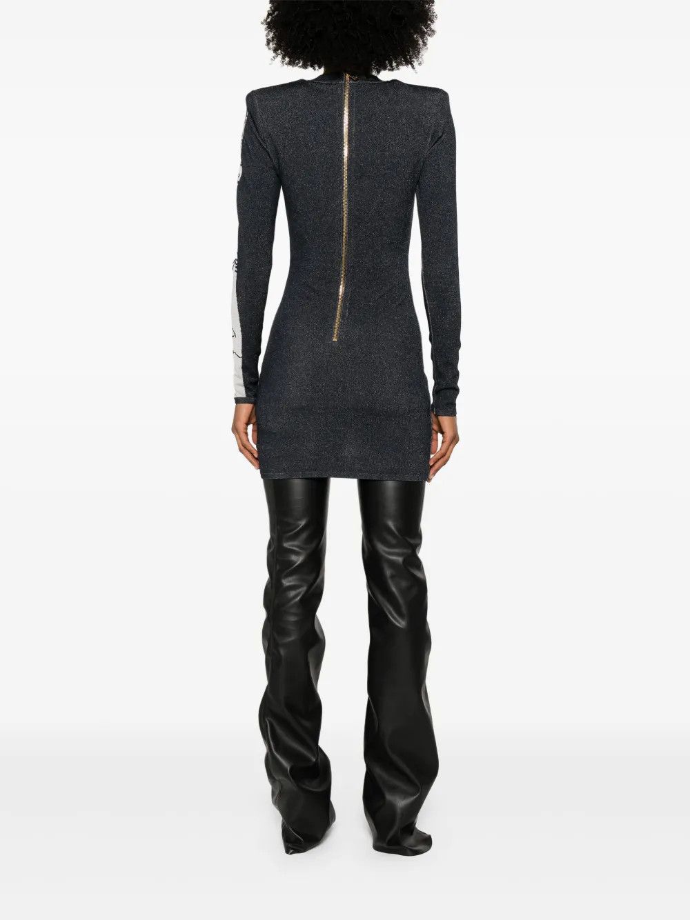 Balmain o1s1wg111225 Mini Dress Embroidered Body Pattern in Black Size L / US 10 / IT 46 - 4 Thumbnail