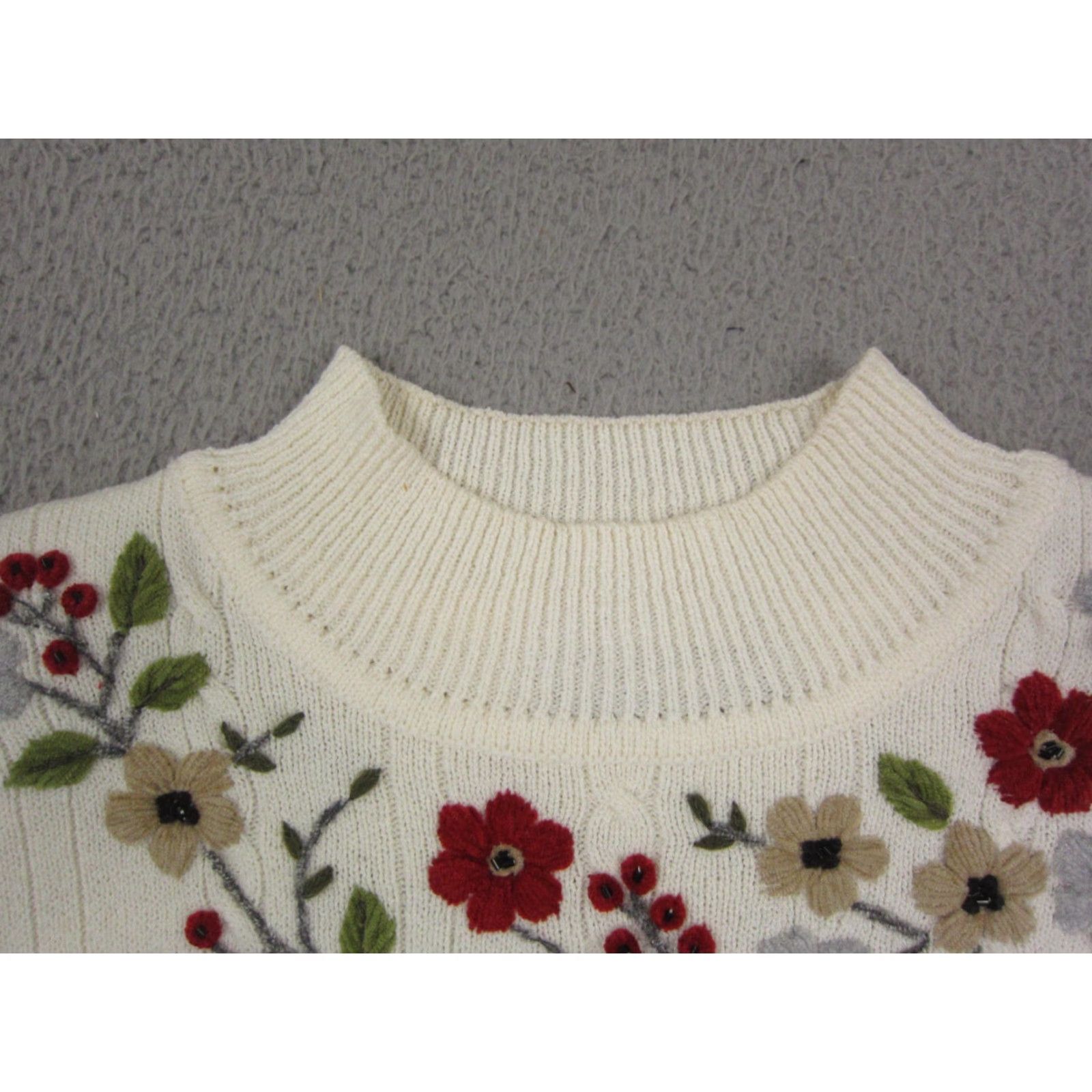 Vintage VINTAGE Alfred Dunner Sweater Womens PM Embroidered Floral Knit Mock Neck Pullover 90s Knit Ivory Overall Womens Size M / US 6-8 / IT 42-44 - 6 Thumbnail