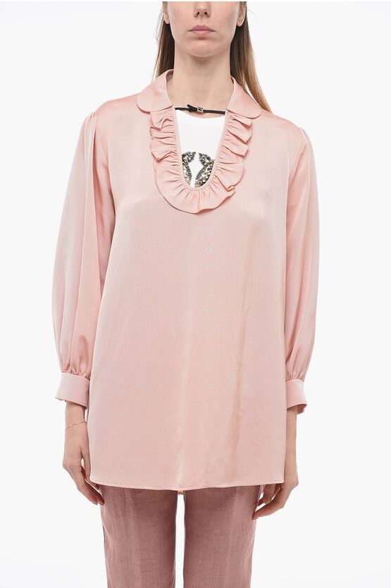 image of Gucci Silk Blend Blouse With Buckle Detail in Pink, Women's (Size Small)