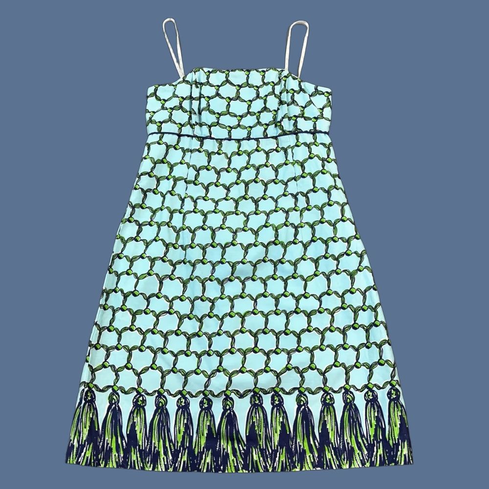 Lilly Pulitzer Lilly Pulitzer Dress Women's 4 Blue Green Strap Bowen Tassel Print Summer Boho Size S / US 4 / IT 40 - 1 Thumbnail