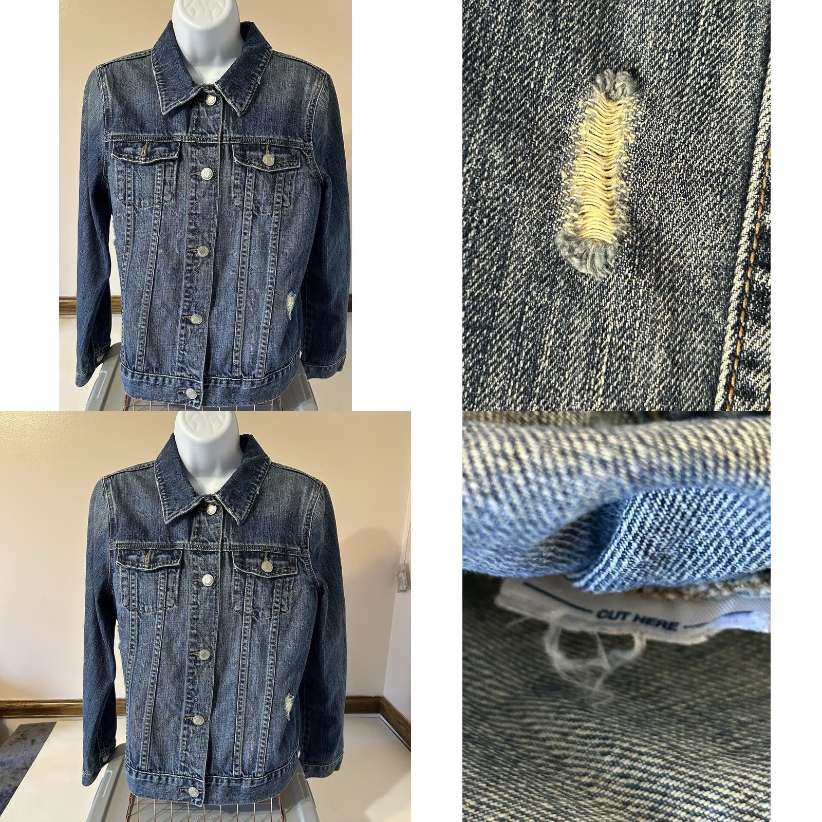 Old Navy Old Navy Maternity Denim Blue Jacket Women Medium Distressed RN#54023 Size 32" / US 10 / IT 46 - 9 Thumbnail