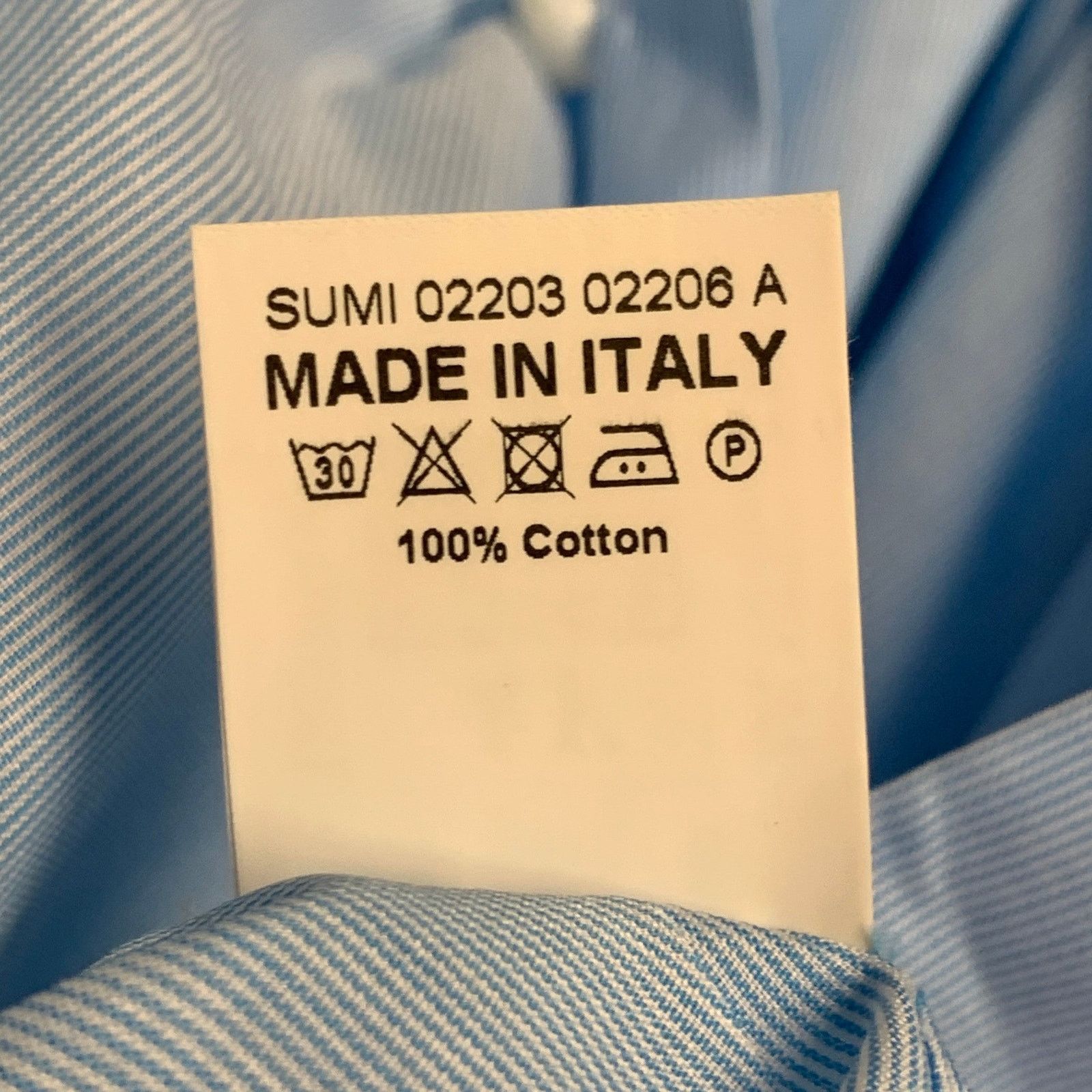 Isaia S Blue White Stripe Cotton Spread Collar Long Sleeve Shirt Size US S / EU 44-46 / 1 - 7 Thumbnail