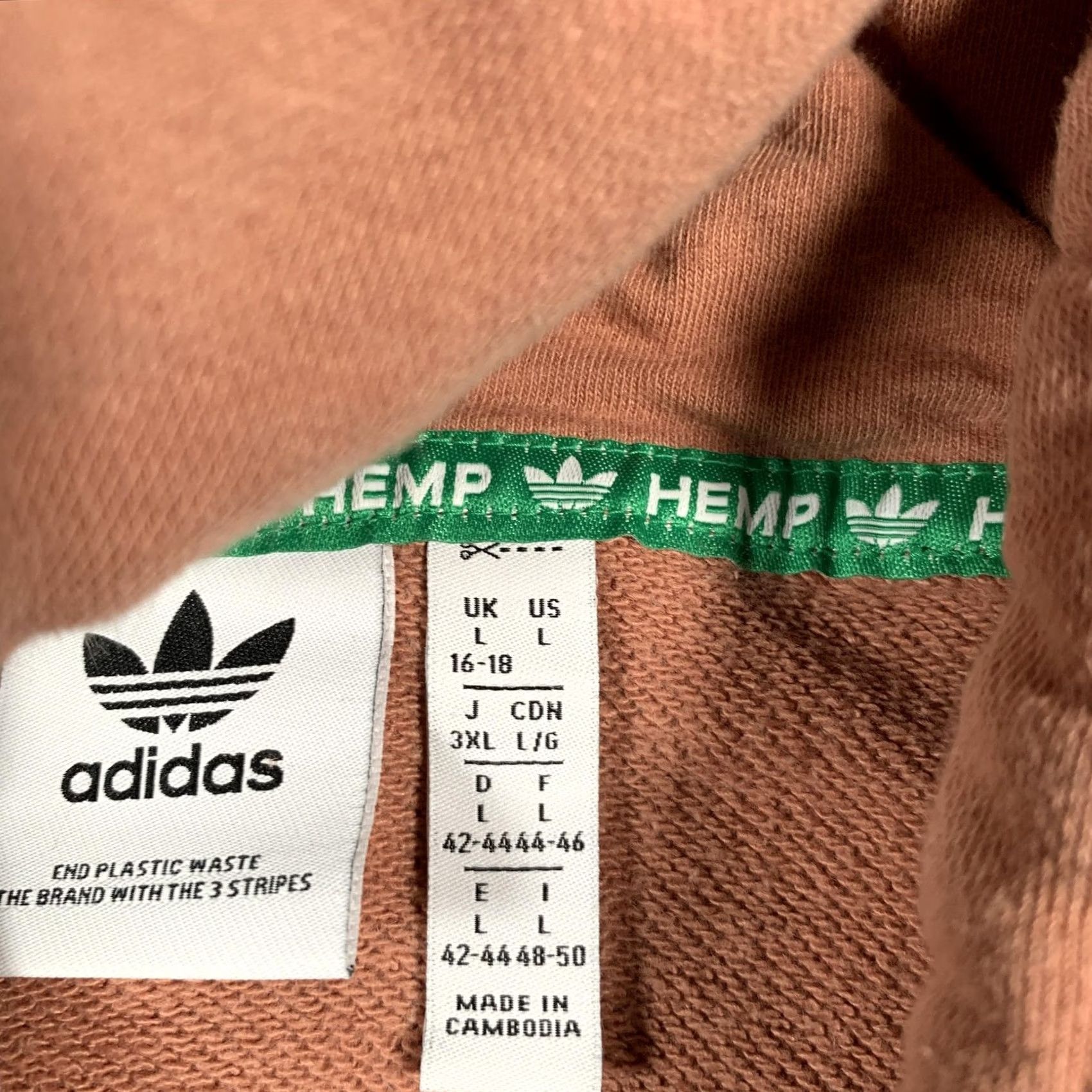 Adidas Adidas Originals Hoodie Womens Large Brown Trefoil Pullover Hemp Blend Size L / US 10 / IT 46 - 6 Thumbnail