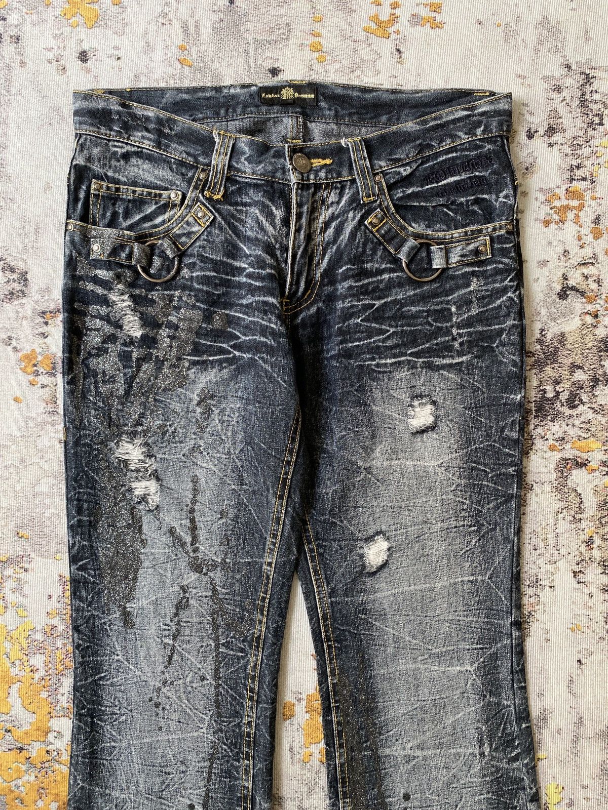 Japanese Brand Lowbox Premium Claws Mark Honey Comb Distressed Flare Denim Size US 32 / EU 48 - 5 Thumbnail