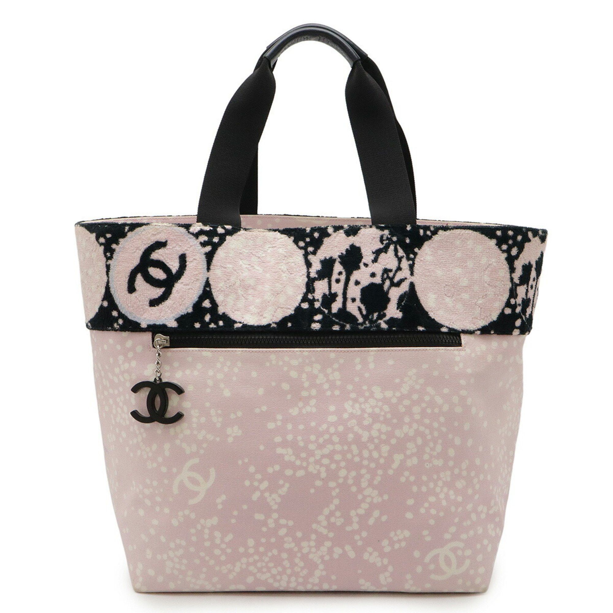 Chanel High Summer Coco Mark Tote Bag Large Shoulder Canvas Pile Pink Black, Women's