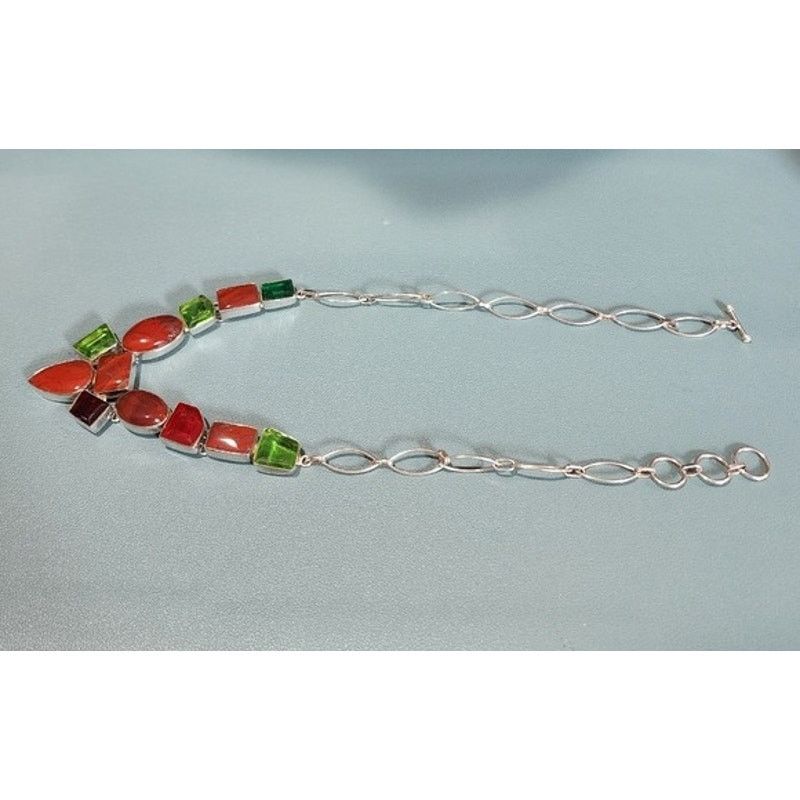 Vintage Artisan Sterling Silver Carnelian Agate Glass Y Necklace Size ONE SIZE - 2 Thumbnail