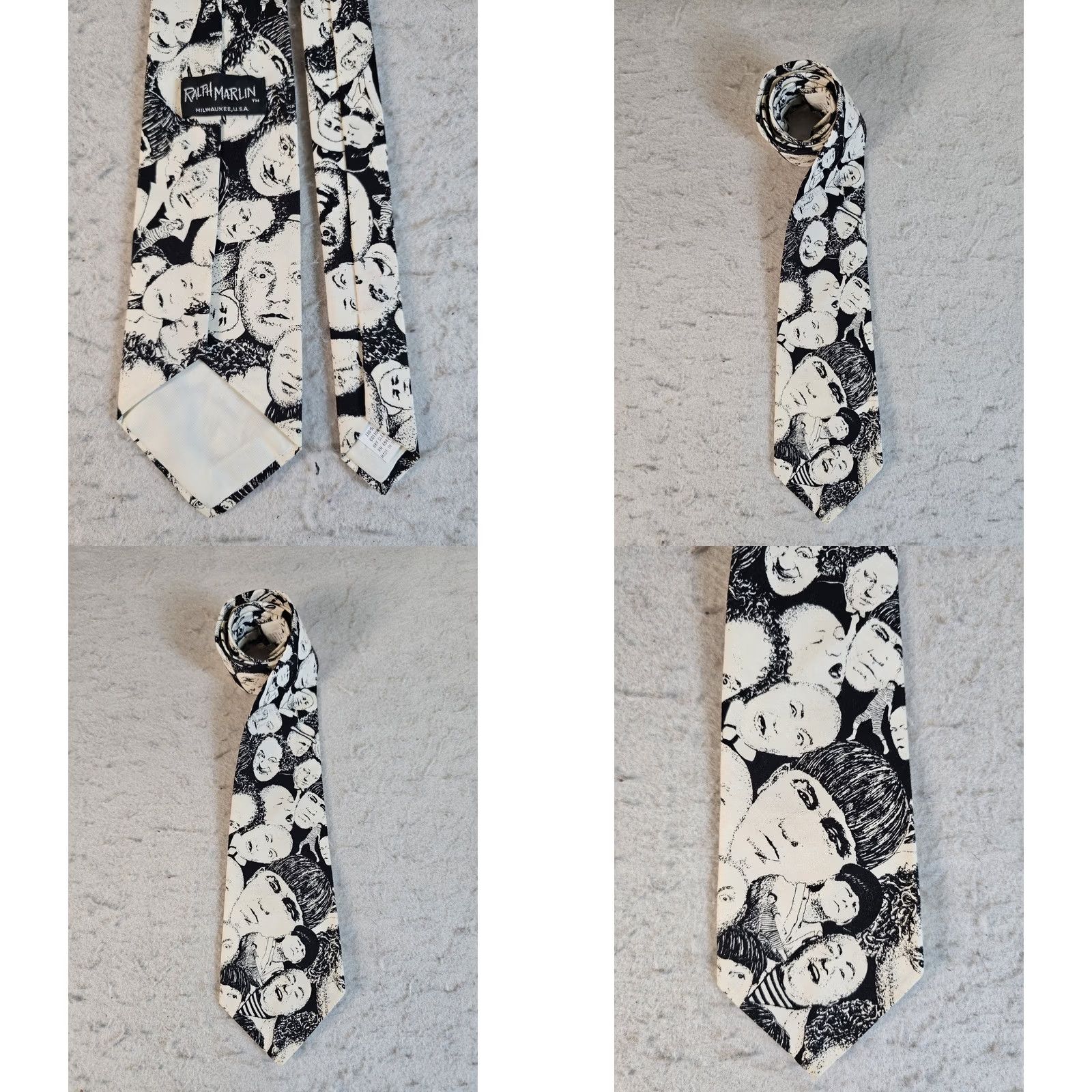 Vintage VINTAGE Ralph Marlin Three Stooges Neck Tie Black & White 60" Long 90s Mens Size ONE SIZE - 8 Thumbnail