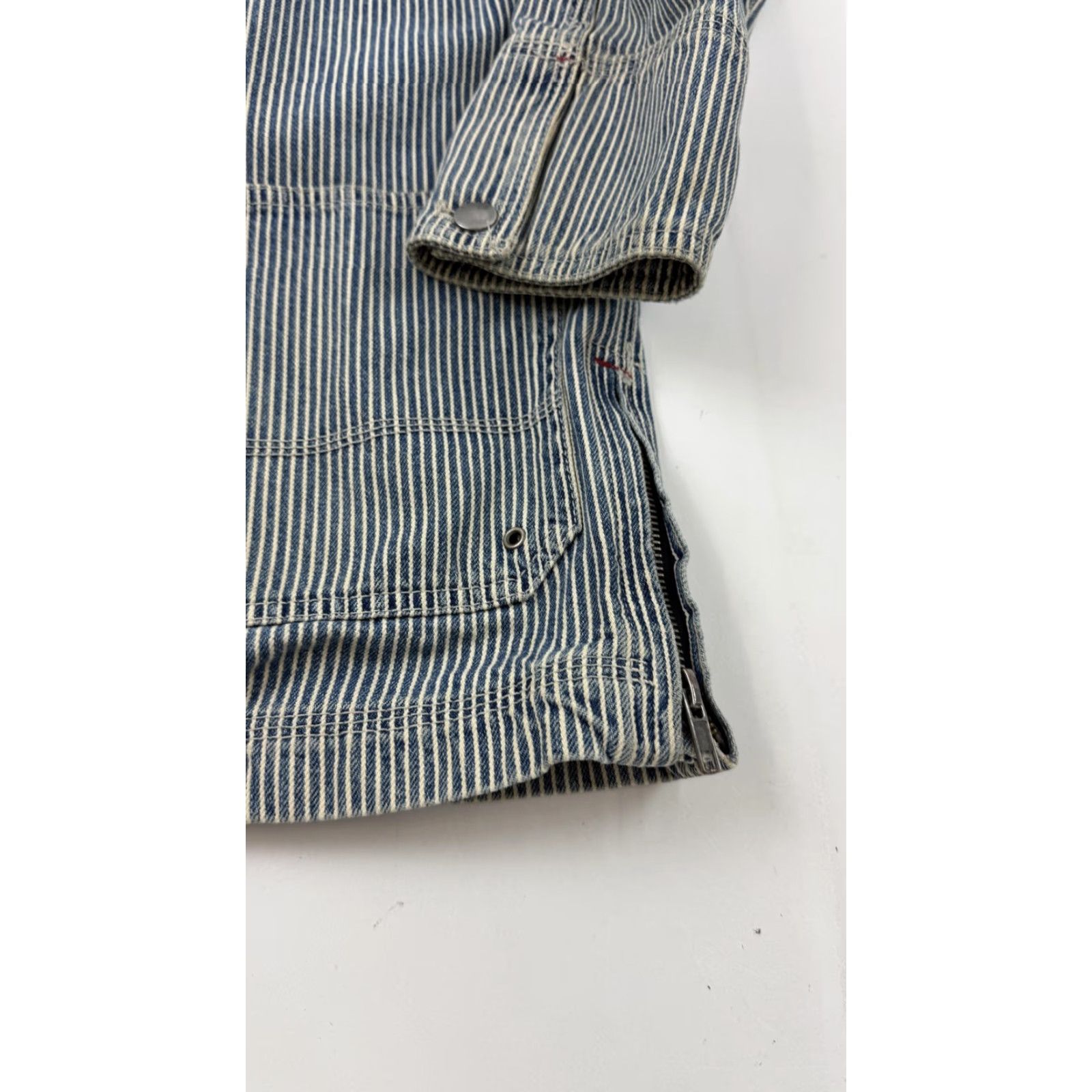 Bdg BDG Jacket Womens Large Blue Stripe Denim Chore Workwear Zip Pockets Cotton Size L / US 10 / IT 46 - 4 Thumbnail
