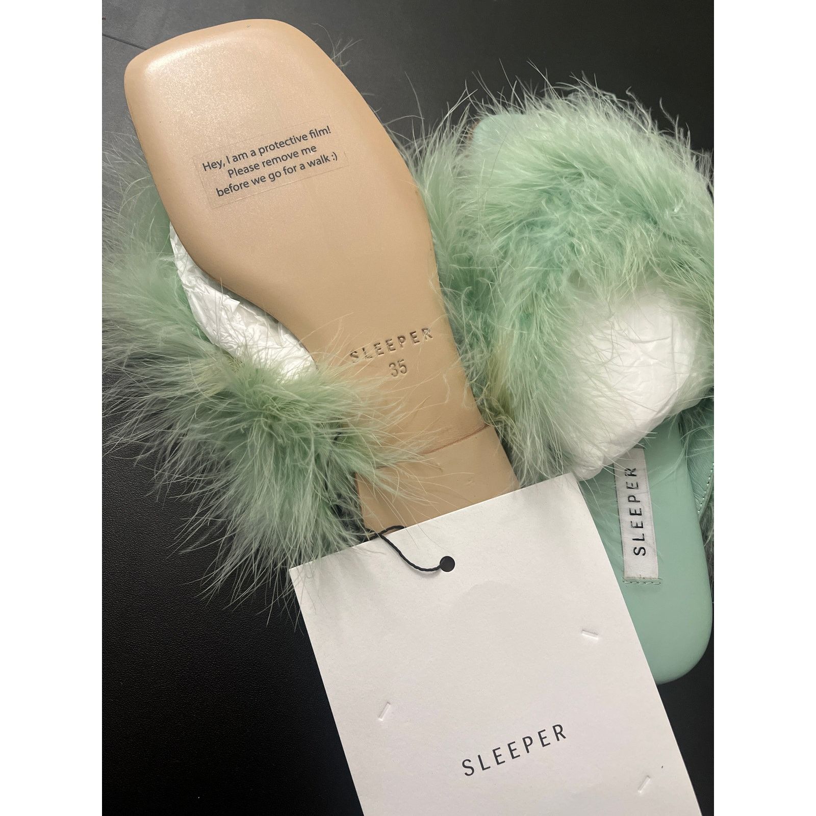 Sleeper NWT Sleeper Pom Slides with Feathers in Mint - Size 35 Size US 5 / IT 35 - 9 Thumbnail