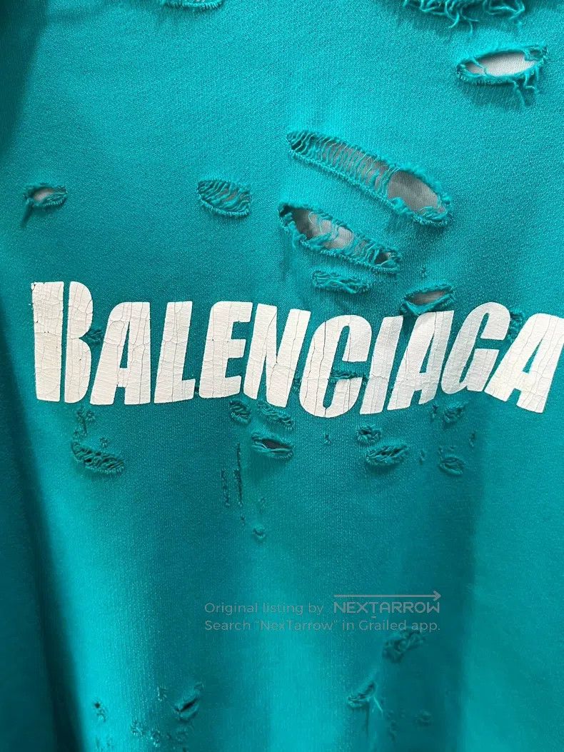 Balenciaga Balenciaga Lake green distressed hoodie Size US S / EU 44-46 / 1 - 8 Thumbnail