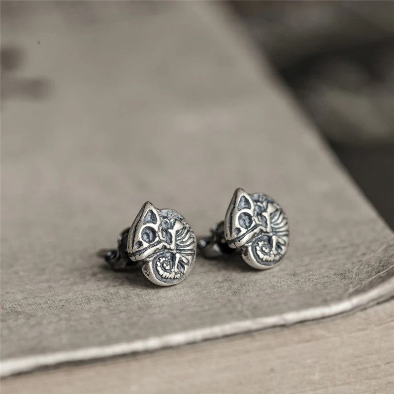 Jewelry Chameleon Skeleton Stud Earrings 925 Sterling Silver Gift Size ONE SIZE - 3 Thumbnail