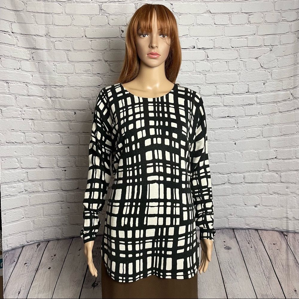 Renuar New Renuar Black White Geometrical Pattern Sweater Tunic Si Size XS / US 0-2 / IT 36-38 - 1 Thumbnail
