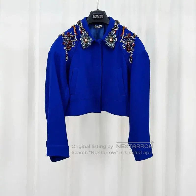 Miu Miu Embroidered Blue Wool Jacket .