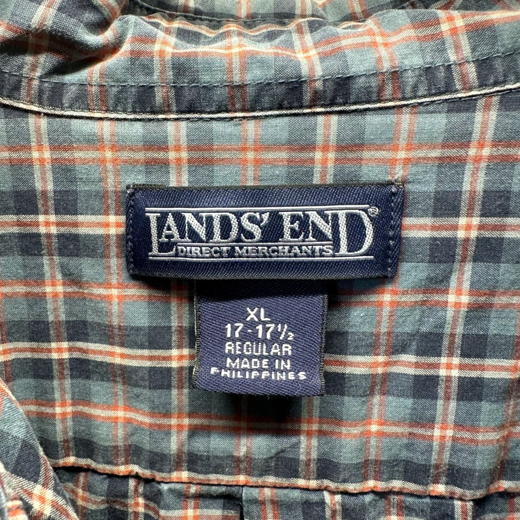 Lands' End VINTAGE Lands' End Shirts XL 17 Blue Cotton 90s Button Up Mens Long Sleeve Plaid Shirt Size US XL / EU 56 / 4 - 5 Thumbnail
