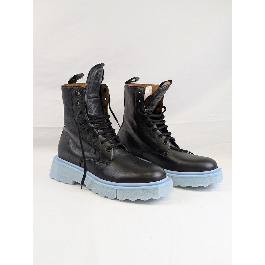Off-White o1rshd1 Leather Sponge Lace Up Boots in Black/Light Blue Size US 10 / EU 43 - 4 Thumbnail