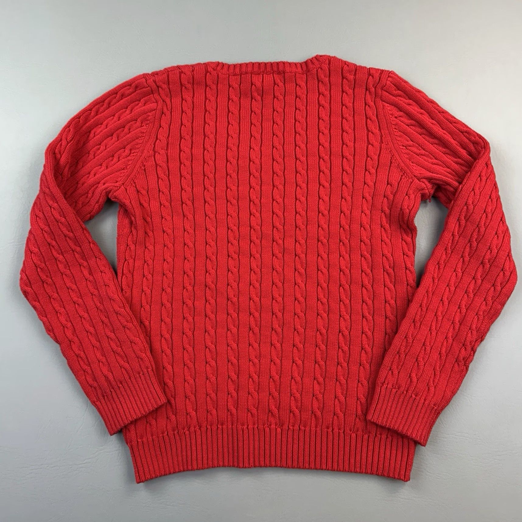 Ralph Lauren Vintage Lauren Ralph Lauren Sweater Women's Large V-Neck Cable Knit Pullover Y2K Red Cotton Knit Pullover 90s Classic Designer Outdoor Preppy Mens? Size L / US 10 / IT 46 - 7 Thumbnail