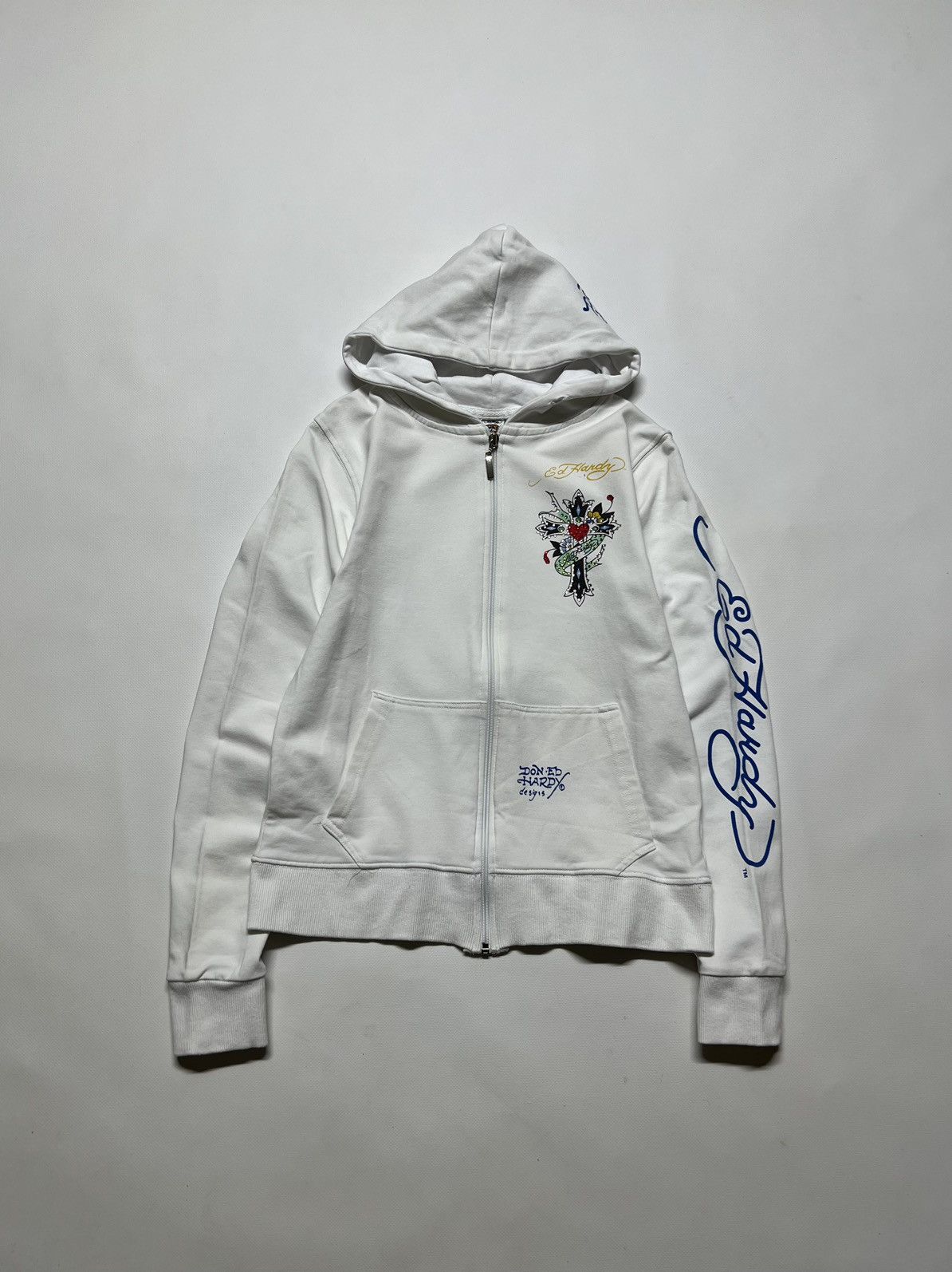 Christian Audigier × Ed Hardy × Vintage Vintage Y2k Ed Hardy 🤍 Cross Tattoo ❤️ Zip Hoodie 00’s Size S / US 4 / IT 40 - 7 Thumbnail