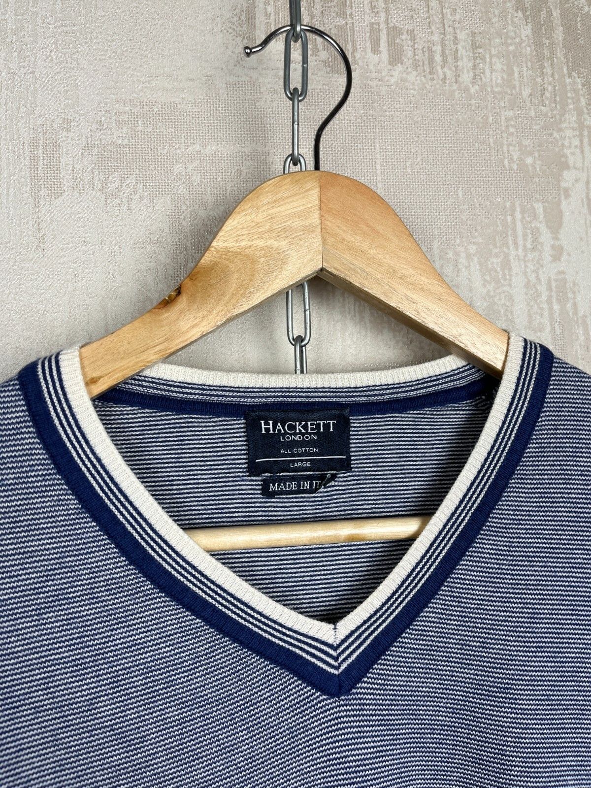 Hackett Hackett London V-neck Striped All Cotton Sweater Size US L / EU 52-54 / 3 - 8 Thumbnail
