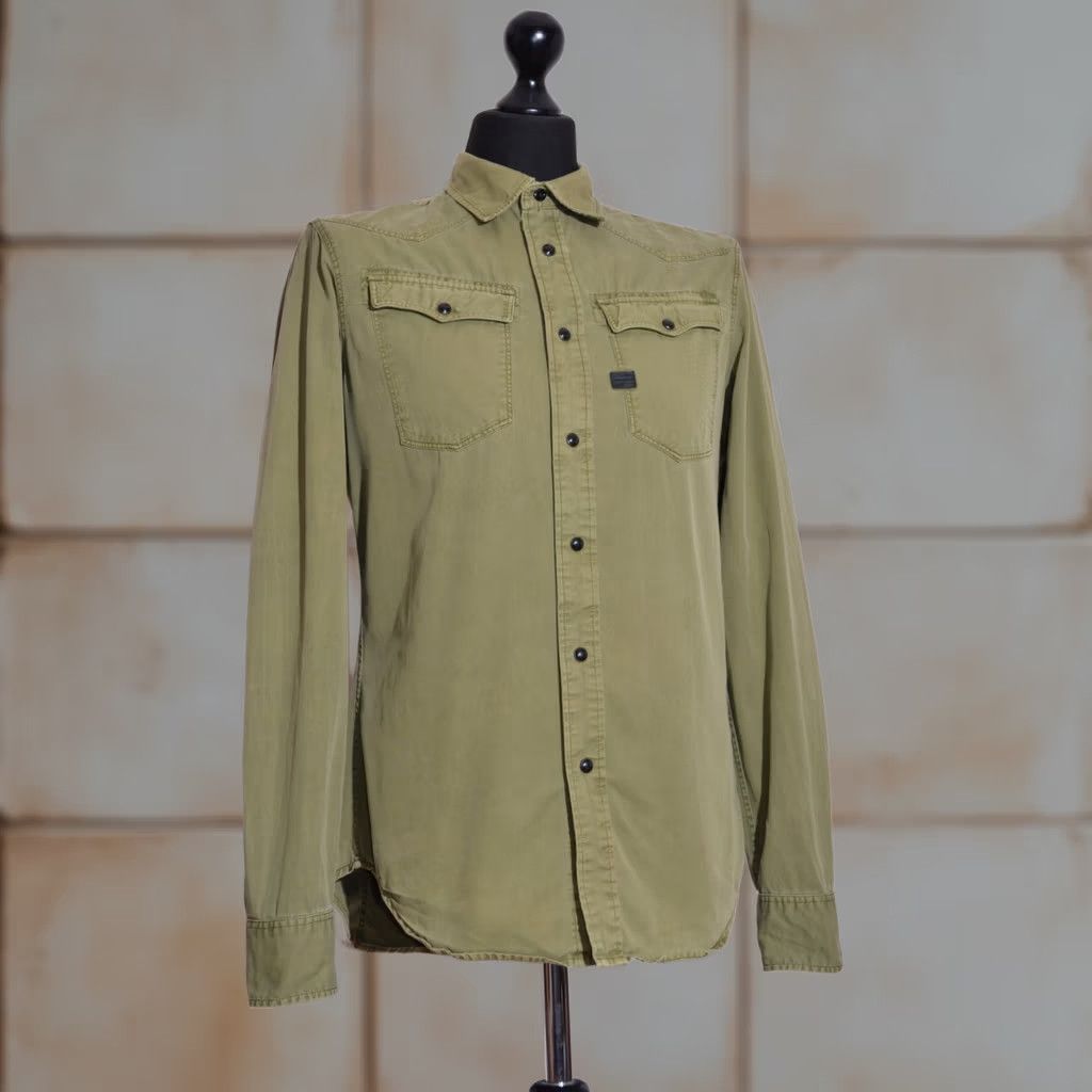 G-Star VINTAGE G-Star SHIRT Mens 3301 Long Sleeve Green Khaki Snap with Pockets Size S Size US S / EU 44-46 / 1 - 1 Thumbnail