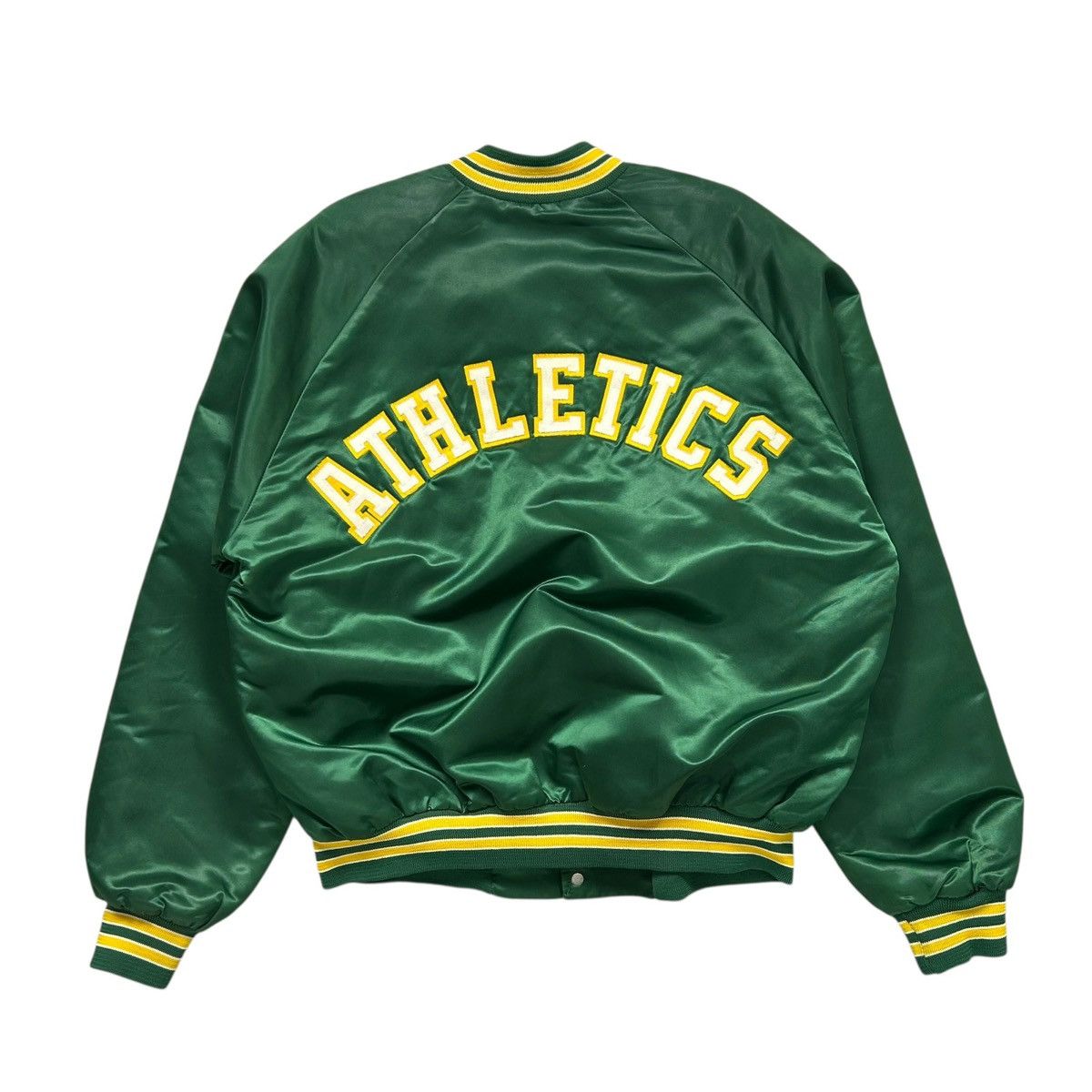 VTG 90s OAKLAND ATHLETICS CHALK LINE SATIN SPELL OUT JACKET