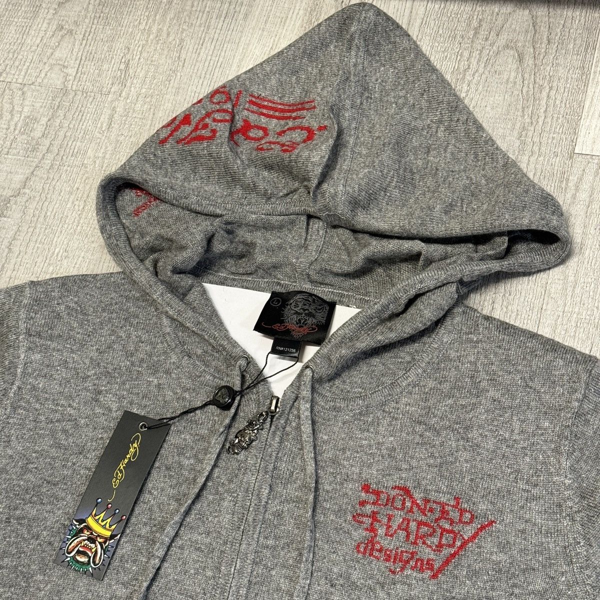 Ed Hardy Ed Hardy Tiger Hooded Wool Blend Zip Knit Sweater Cardigan Size US L / EU 52-54 / 3 - 4 Thumbnail