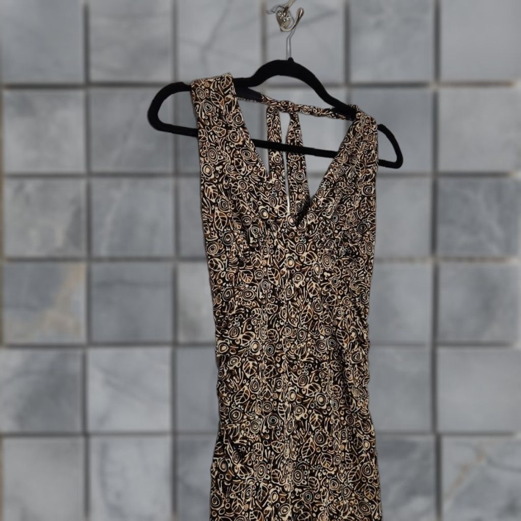 Vintage VINTAGE DressBarn Dress Geometric Art Halter Scrunch Brown Size 8 Boho Dress Length Midi Womens Size M / US 6-8 / IT 42-44 - 1 Thumbnail