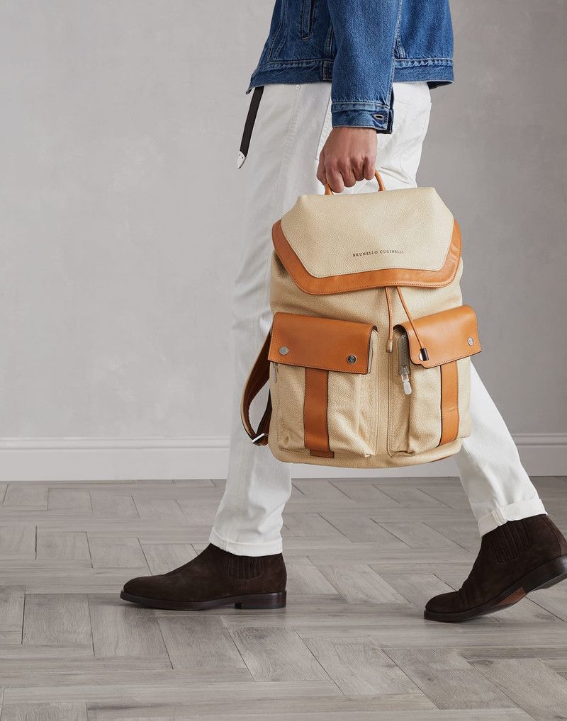 Brunello Cucinelli o1la1rc1a0326 Size:OS / Cowhide Leisure Backpack Cream/Brown Size ONE SIZE - 4 Thumbnail