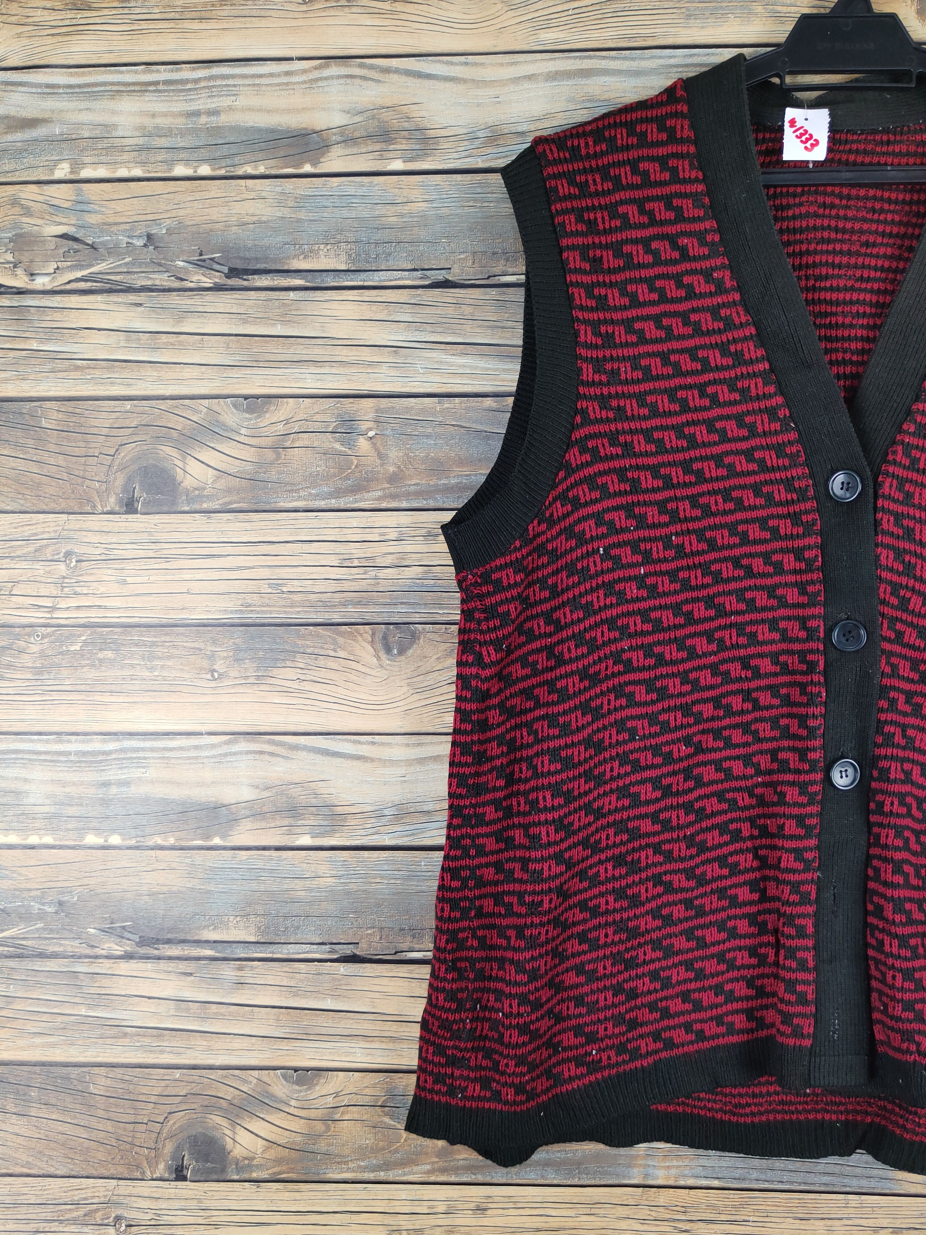 Homespun Knitwear Japanese Brand Red Black Knitwear Vests #W1333 Size L / US 10 / IT 46 - 4 Thumbnail