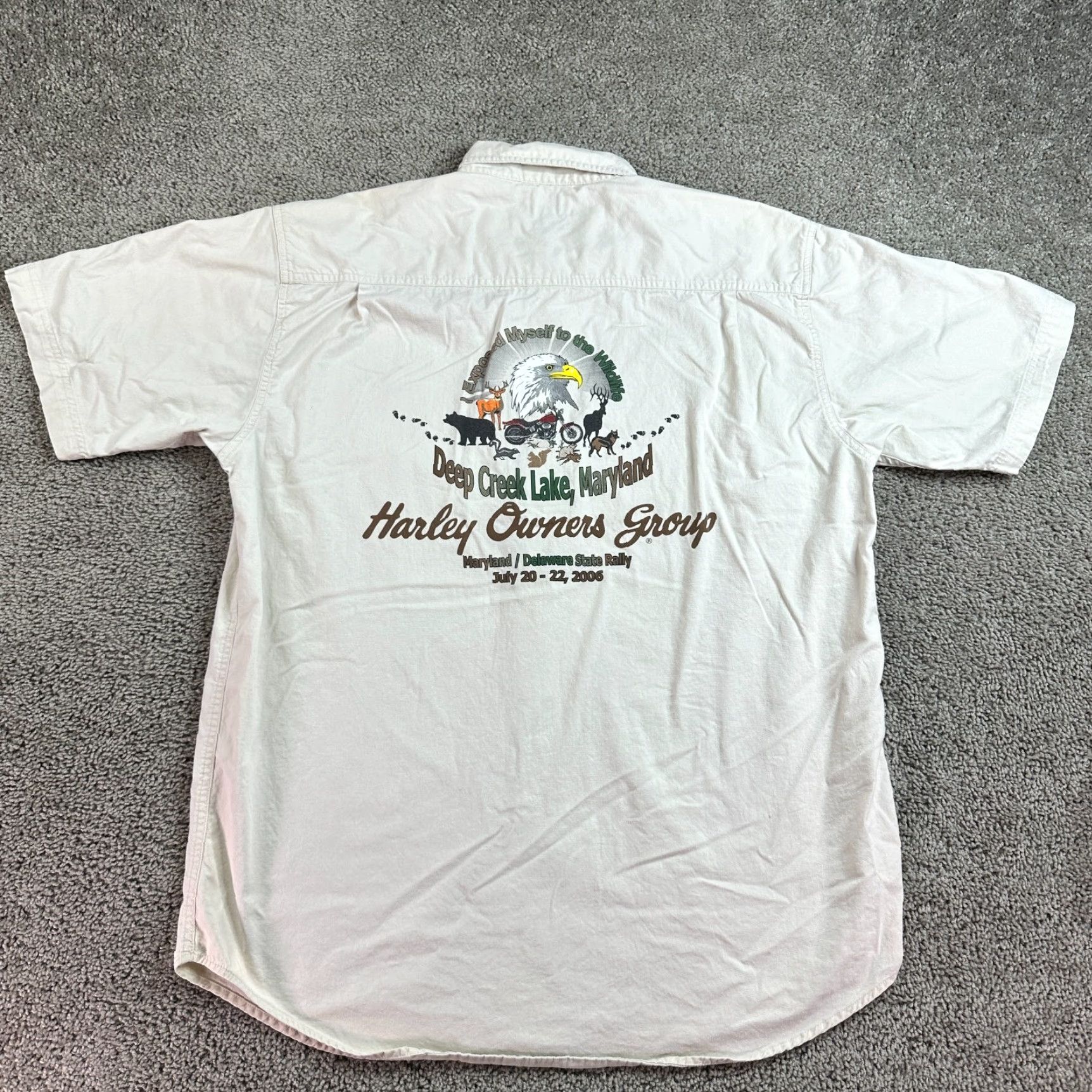Vintage VINTAGE Harley Owners Group HOG Shirt Mens XL Beige Deep Creek Rally Button Up Size US XL / EU 56 / 4 - 2 Thumbnail
